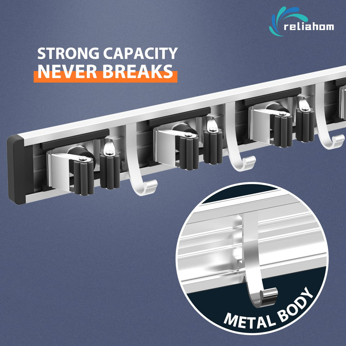 reliahom 2 Pack Broom Holder Wall Mount Mop and Broom Hanger Wall Mounted Garage Storage Rack Kitchen Garden Tool Organizer (5 Racks with 4 Hooks, Black) reliahom