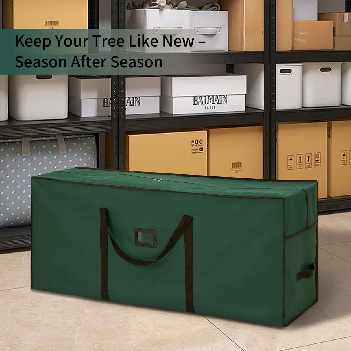 combocube Large Christmas Tree Storage Bag 7.5 ft, 600D Oxford Fabric Heavy Duty Christmas Tree Container, Waterproof Xmas Artificial Tree Storage Box with Reinforced Handles and Dual Zippers, Green combocube