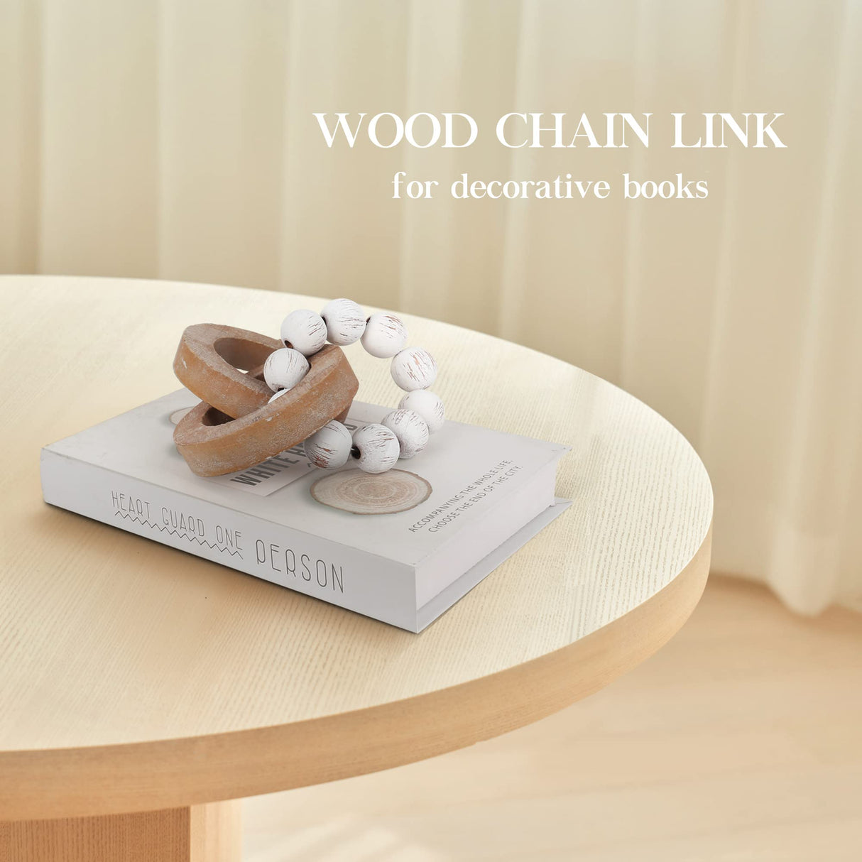 Oakrain Rustic Wood Chain Link for Home Decor, Handmade Carved 3 Link Wood Knot & Wood Beads, Natural Boho Farmhouse Table Decor, Best Housewarming Gifts (2 Pcs, 8.7inch) Oakrain