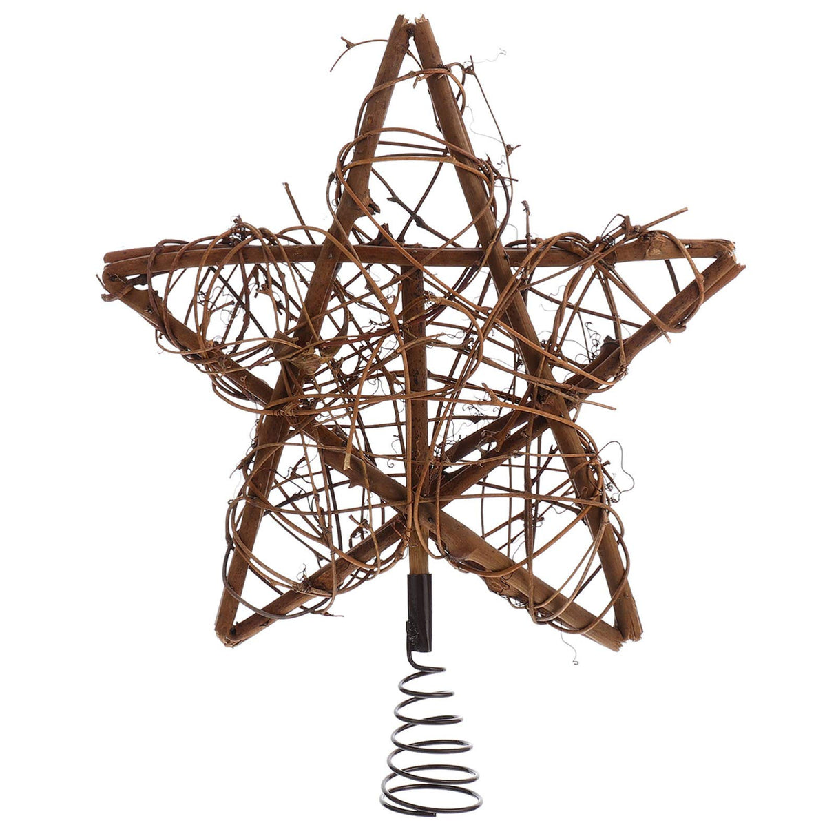Toddmomy Rustic Christmas Tree Topper Star Rattan Natural Star Christmas Treetop Decoration Hollowed-Out Star Ornaments with Coil Base for Holiday Home Office Toddmomy