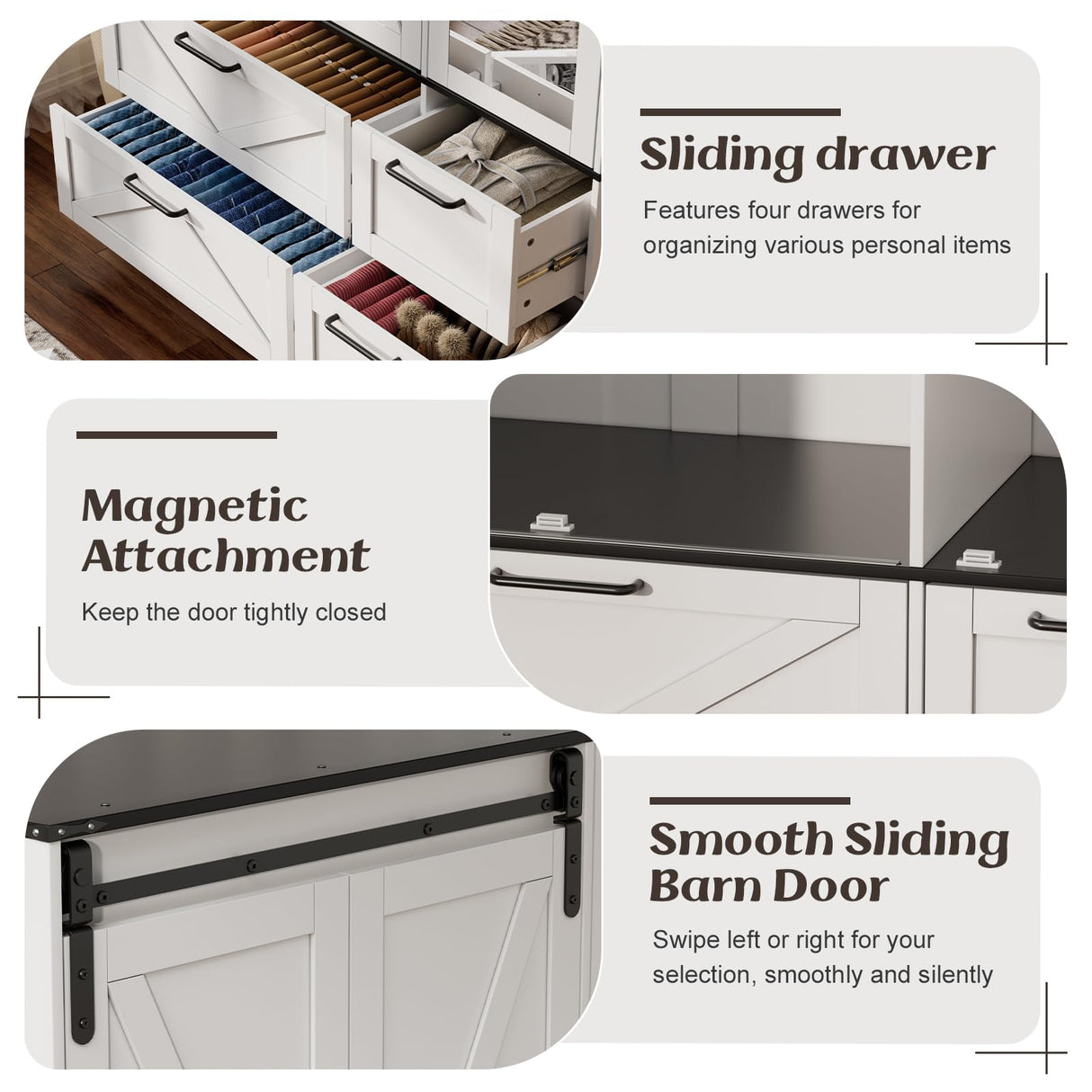 PAKASEPT Armoire Wardrobe Closet with w/Folding Sliding Barn Door, Bedroom Armoires with Mirror and Sensor Lights, Hanging Rod, Wardrobe Closet for Bedroom (19.69" D x 47.24" W x 72.83" H) PAKASEPT