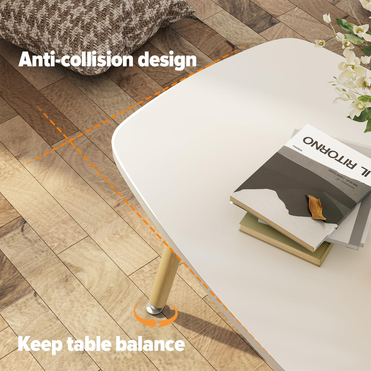 WOHOMO Folding Coffee Table 39.3'' White Coffee Tables for Living Room Portable Simple Modern Rectangular Center Table for Small Spaces, No Assembly, White-Htp WOHOMO