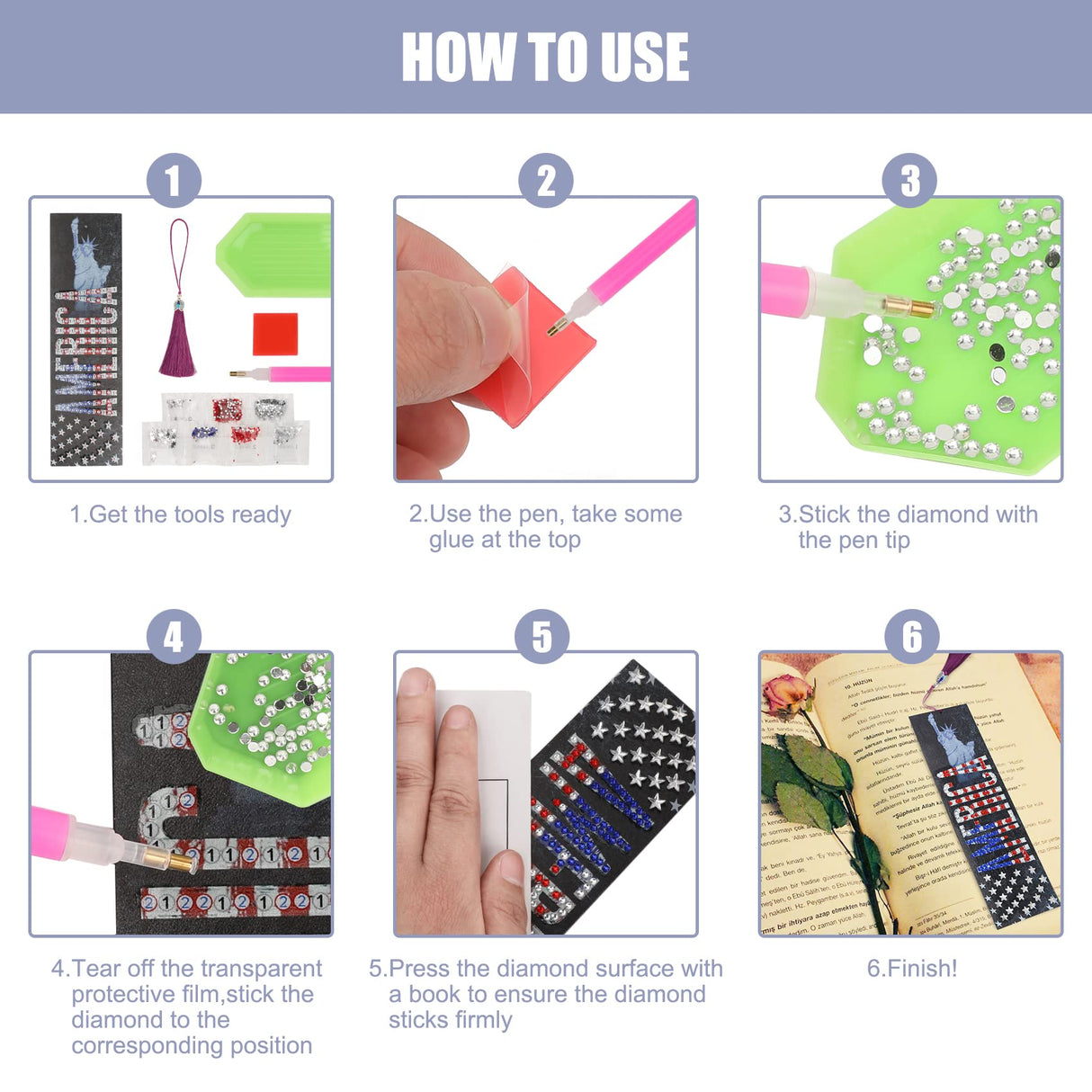 MWOOT 2 Pcs American Flag 5D Diamond Art Painting DIY Bookmarks, Marcadores Libro Pintura Diamantes Leather Tassel Bookmark, Statue of Liberty Beaded Book Marks for Independence Day July Fourth Gift MWOOT