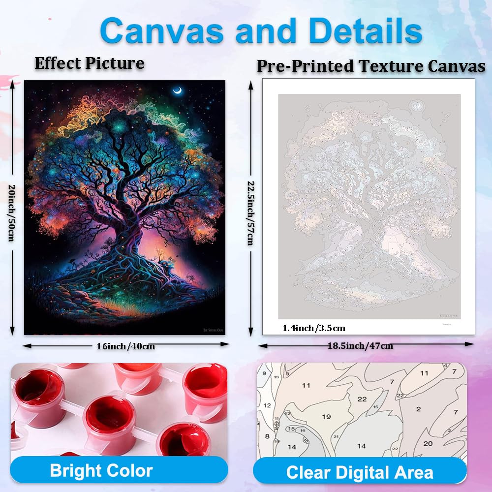 Artunion Tree of Life Paint by Numbers for Adults Beginner, Landscape Paint by Number Kits, DIY Oil Painting Paint by Number Kits on Canvas Arts Craft for Home Wall Decor 16x20 Inch Artunion