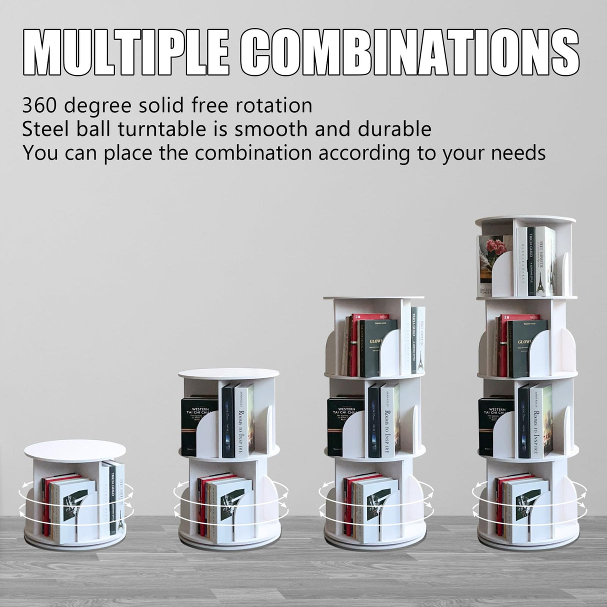 YGYQZ 4-Tier 360° Rotating Bookshelf - Stylish White Storage Rack for Small Spaces YGYQZ