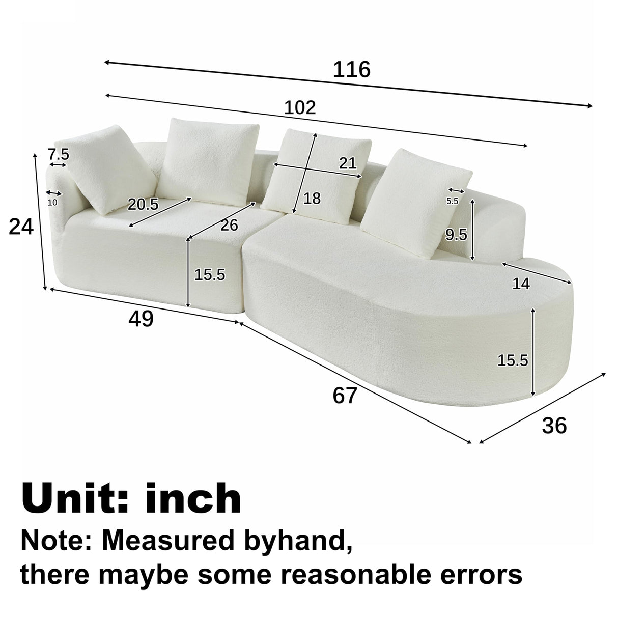 Christopher Knight Home Randa Modern Fabric Upholstered 5-Seater Sofa, Oversized Chair Cloud Couch, Fully Assembled Long Sofa Chaise Lounge, Fully Assembled, Milky White Christopher Knight Home