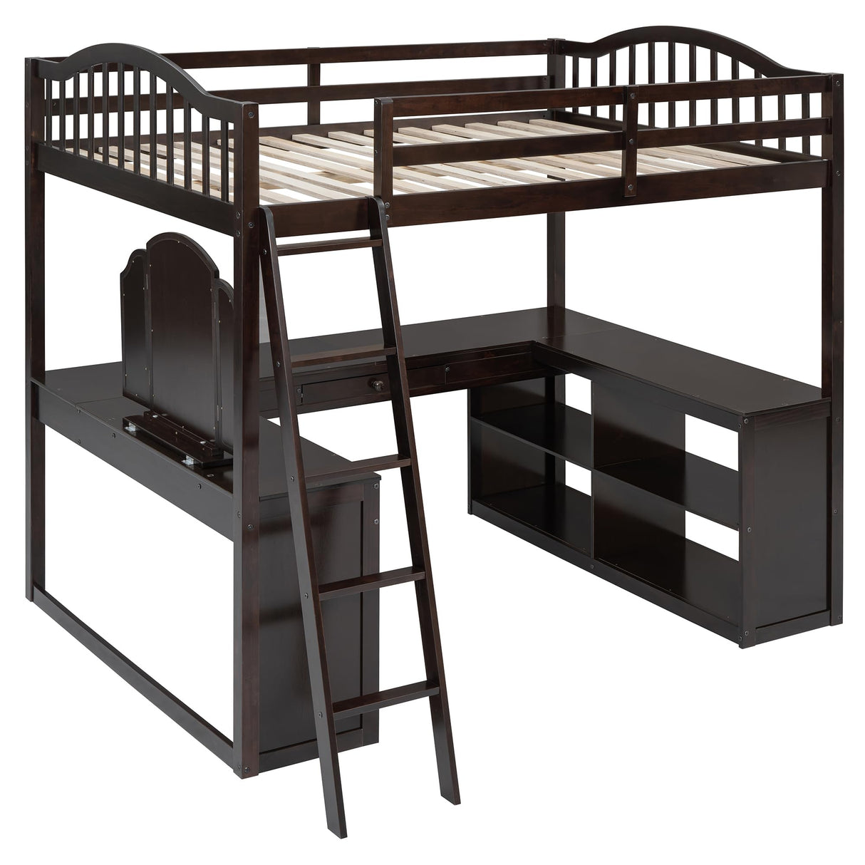 Harper & Bright Designs Full Size Loft Bed with Stairs, Solid Wood Full Loft Bed with 2 Four-Layer Storage Cabinets and Curtain, Full Storage Bed Frame for Kids Teens,White+Blue Harper & Bright Designs