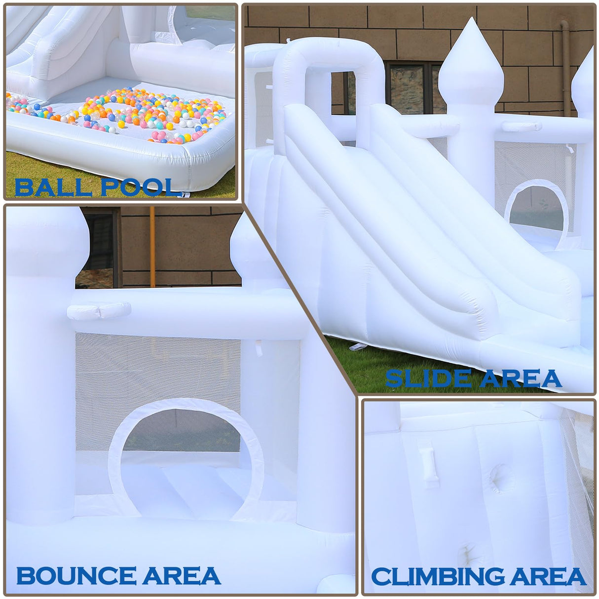 13.5ft * 9.5ft White Bounce House with Ball Pit and Blower, White Bounce House Castle for Kids Birthday Parties, Events Felizhus