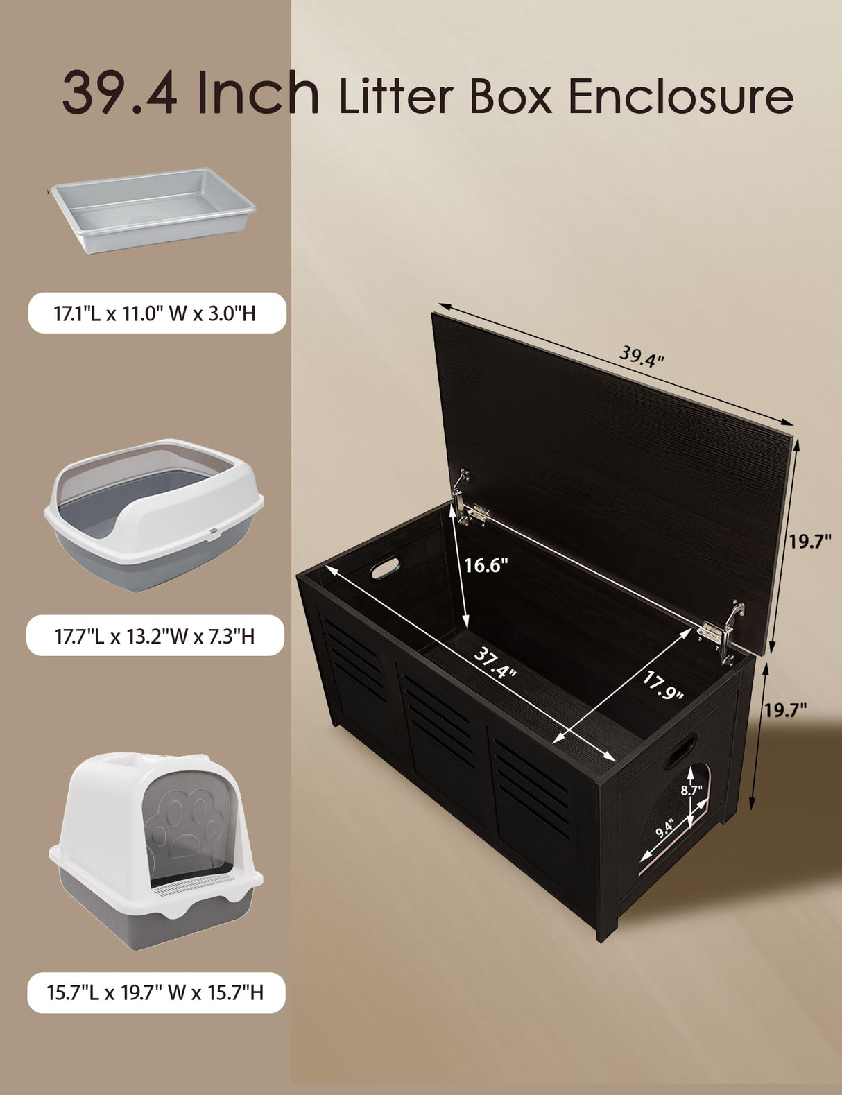 DINZI LVJ Litter Box Enclosure, Flip Top Litter Box Furniture, Hidden Cat Washroom, Wooden Cat House, End Table, 39.4" L x 19.7" W x 19.7" H, Good Ventilation, Easy to Assemble, Espresso DINZI LVJ