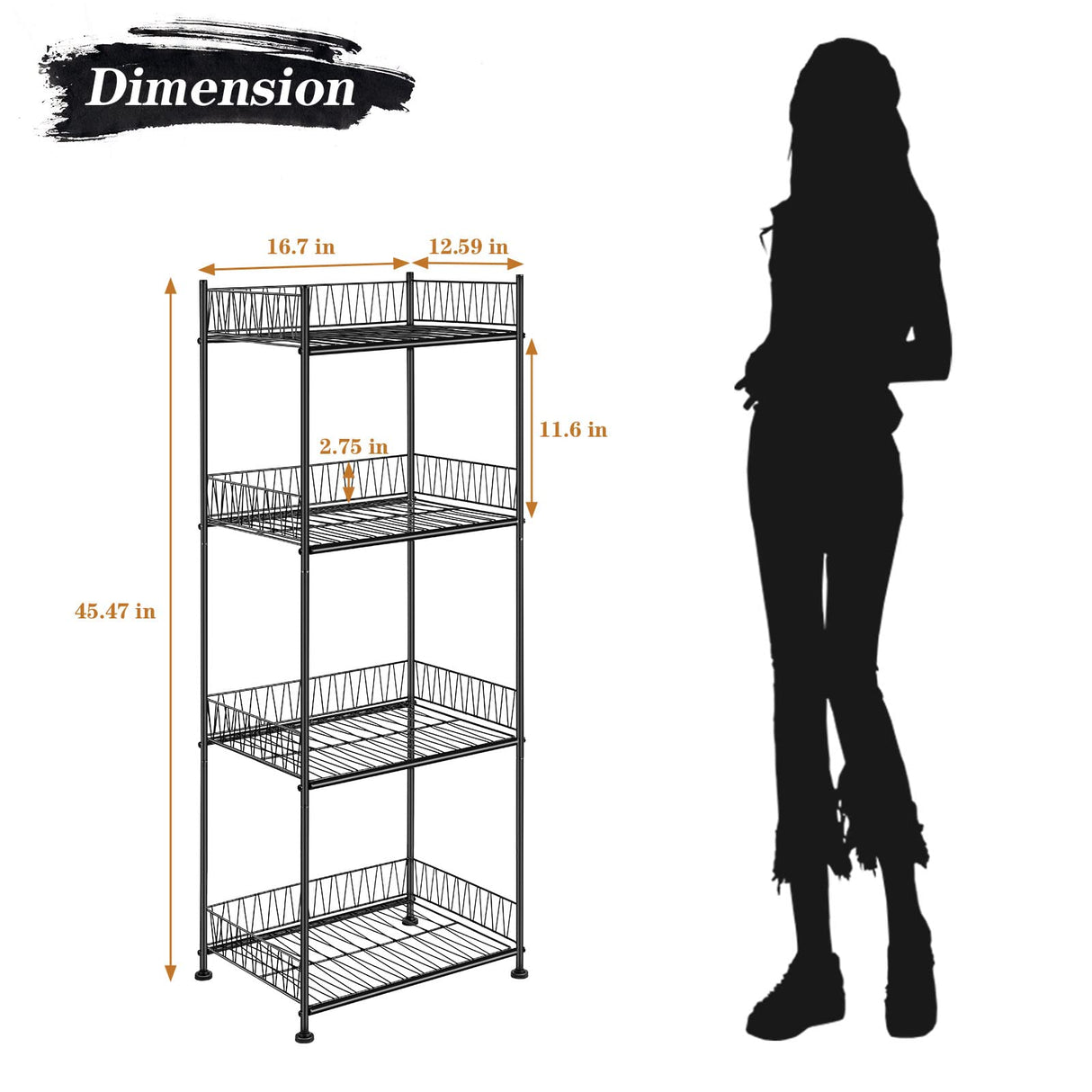 OYEAL Bathroom Shelves Freestanding Bathroom Towel Storage 4 Tier Wire Shelving Unit with Guard Bathroom Shelf Organizer Standing for Pantry Kitchen Laundry Room Organization, Black OYEAL