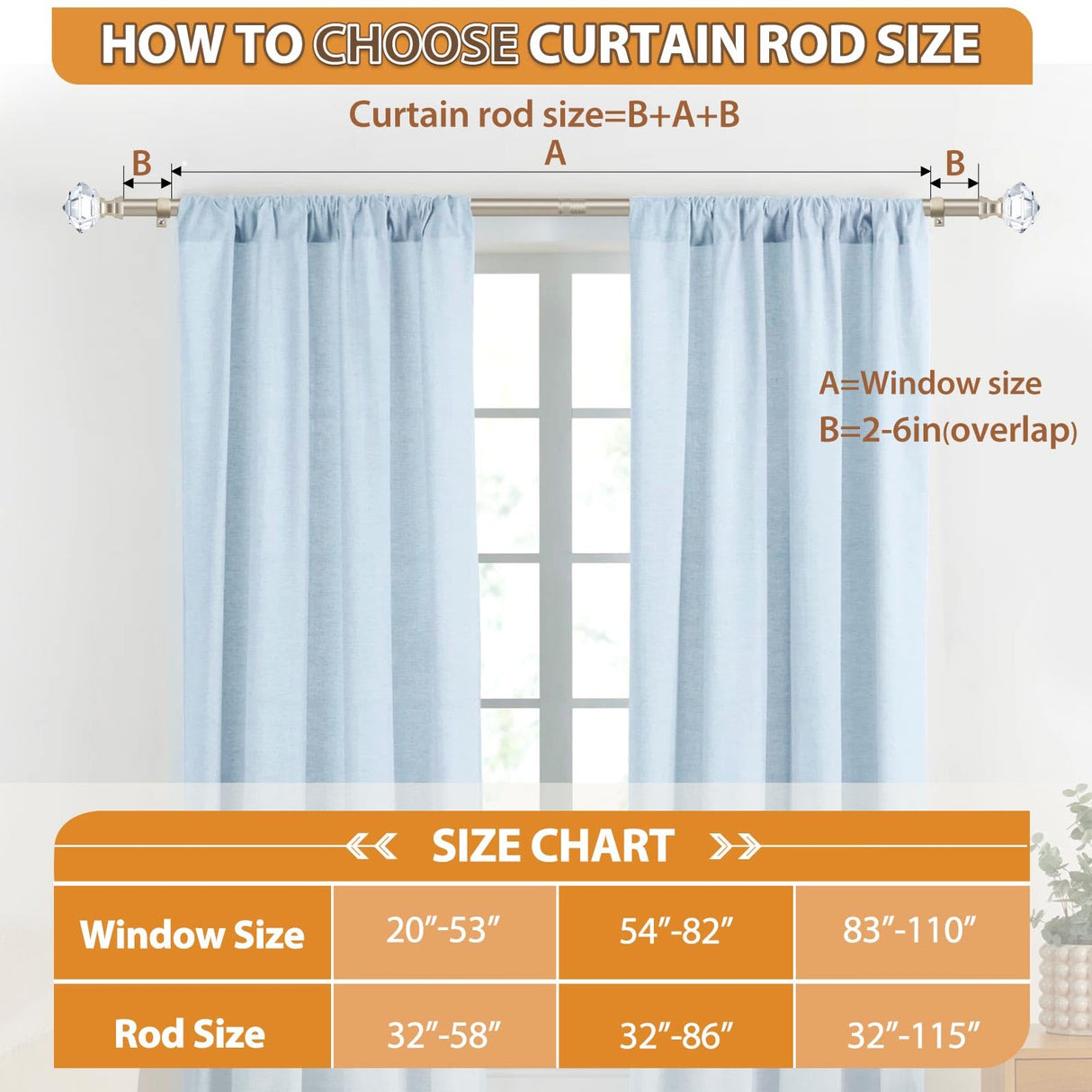 TONIAL Curtain Rods 32 to 58 Inch(2.6-4.8ft), Telescoping Splicing 3/4 Single Rods for Windows Decorative Drapery Rod with Acrylic Diamond Finial, Champagne Gold TONIAL