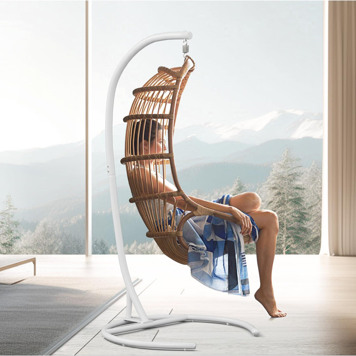 Hammock Stand Only Max 300lbs Hammock Chair Stand Only Heavy Duty Hanging Chair Stand Only 360 Degree Rotation C Stand Frame for Egg Chair Indoor Outdoor Porch Swing, White YEEFY