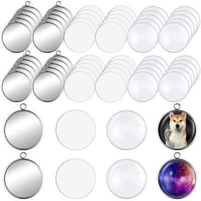 60 Sublimation Pendant Tray for Jewelry Making Include 20 Round Blank Pendant Base 20 Flatback Clear Glass Dome 20 Aluminum Sheet Sublimation Blanks Jewelry for DIY (20 mm)