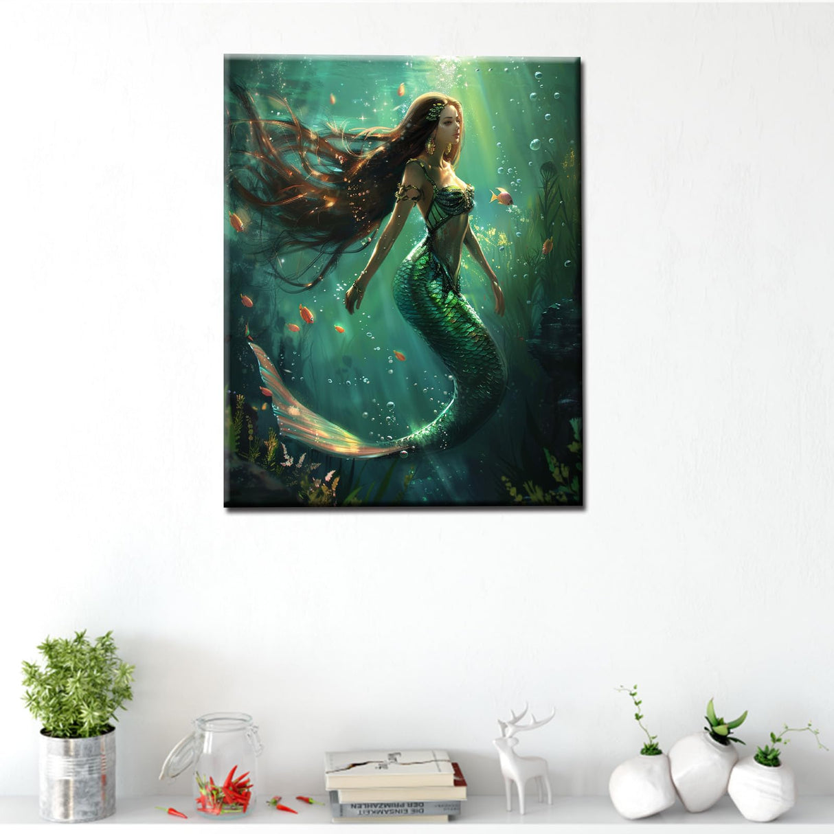 Tucocoo Green Mermaid Paint by Number for Adults Canvas Ocean Painting by Numbers Kits for Adult Include Acrylic Paints&Paintbrush,DIY Underwater World Mermaid for Home Wall Decor16x20inch No Frame Tucocoo