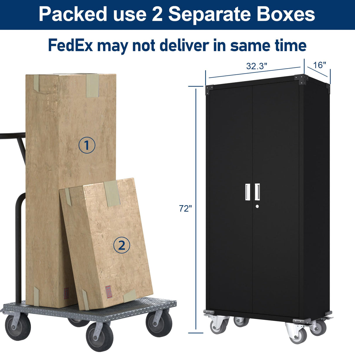 Aobabo 72 Inch Tall 2 Door Rolling Locking Metal Storage Cabinet Organizer with 4 Adjustable Shelves and 2 Keys for Garages and Offices, Black Aobabo