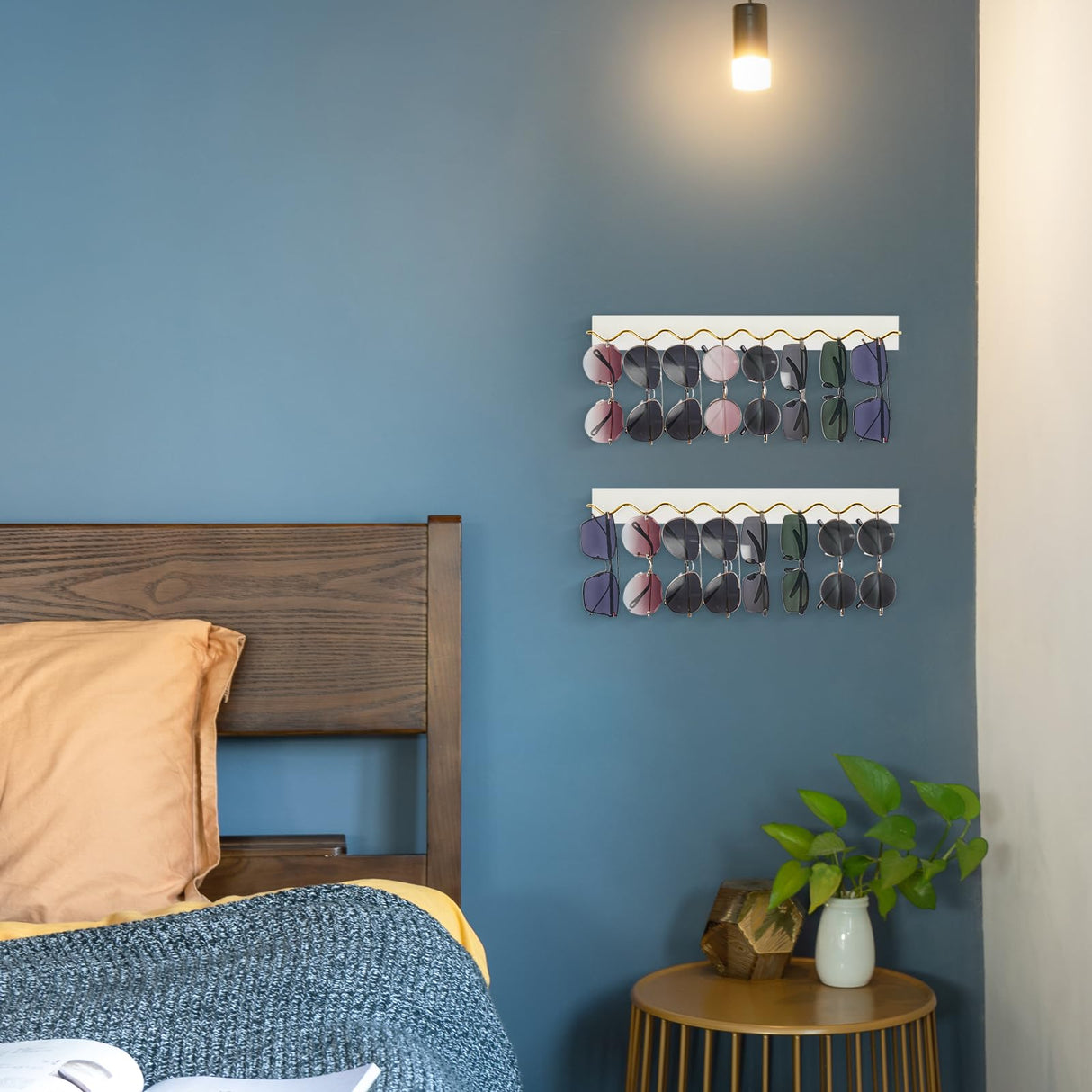 Mkono 2 Pack Wall Mounted Sunglasses Organizer Wood Sunglass Holder for Wall Modern Eyeglass Storage Hanging Eyewear Display Jewelry Rack for Entryway Living Room Bedroom, White Mkono