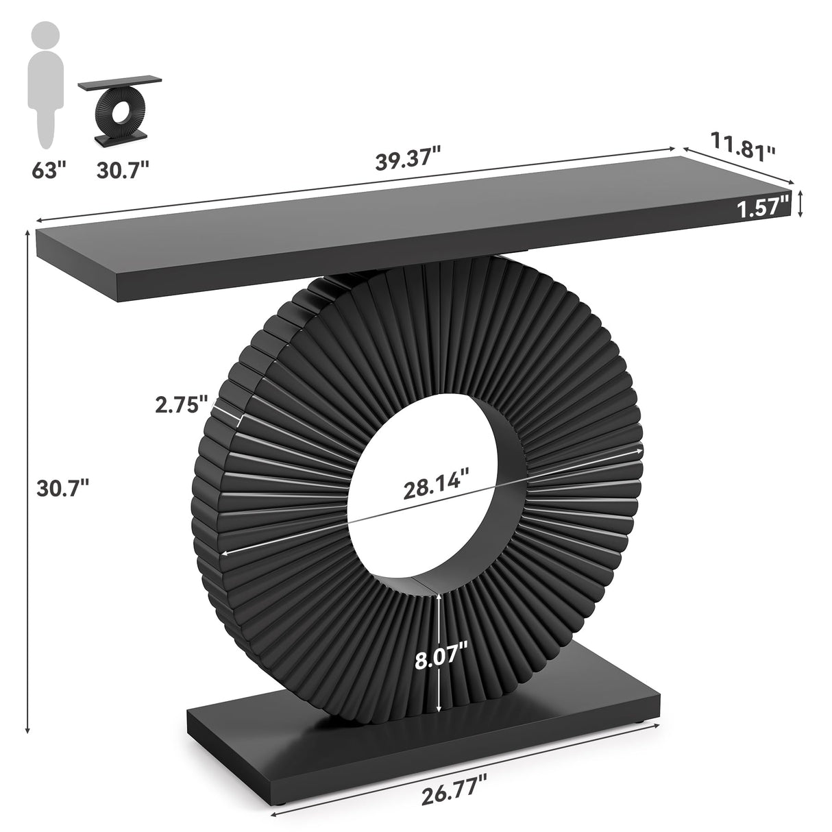 1Easylife Modern Console Table, Wooden Hallway Entry Table, Rectangular Sofa Table for Living Room, Bed Room, Home Office, Black 1Easylife