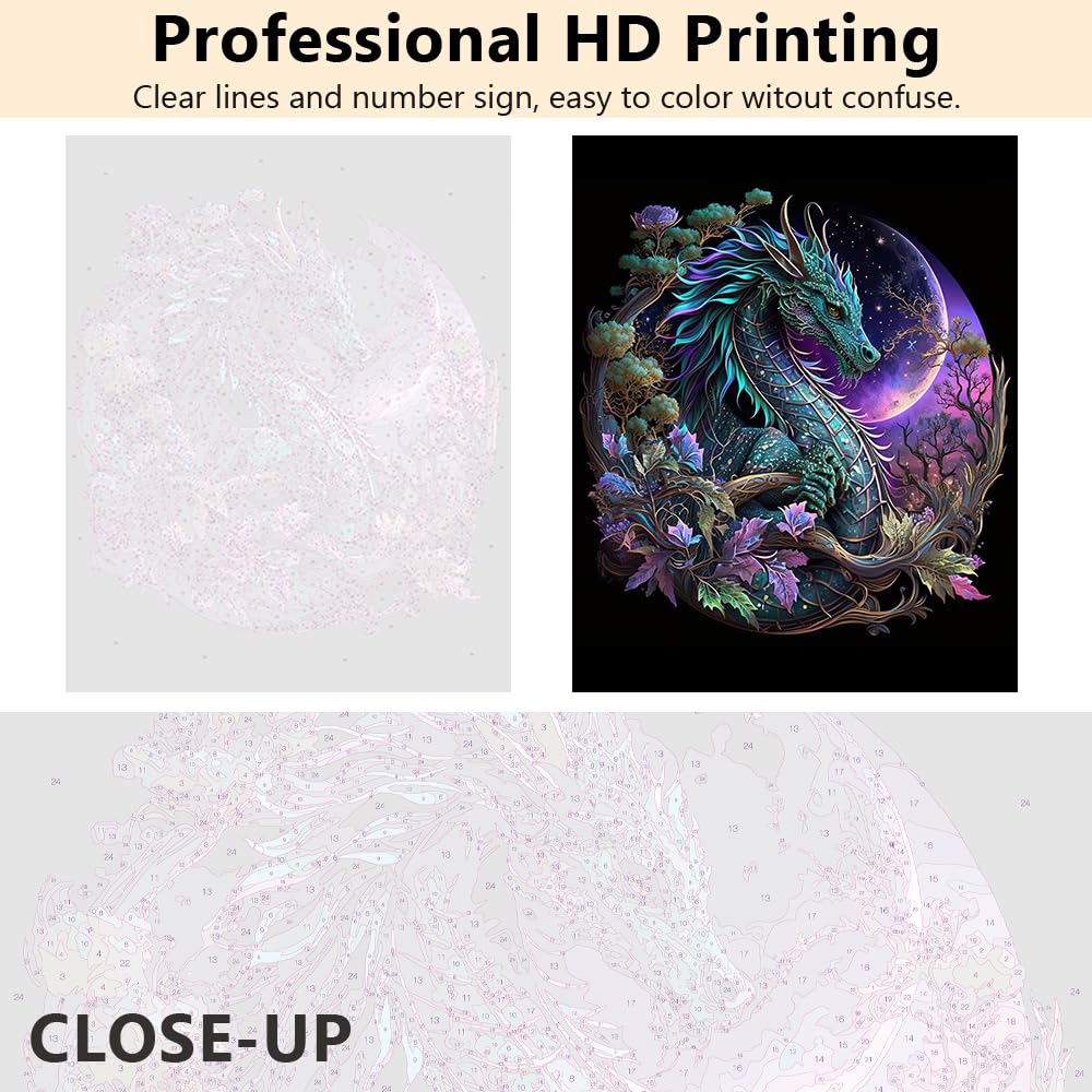 TUMOVO DIY Paint by Numbers, Red Dragon Adults' Paint-by-Number Kits on Canvas, Medieval Dragon Paint by Numbers Kit for Adults Kids and Beginner, 16X20 Inch Flameless Adult Paint by Numbers TUMOVO