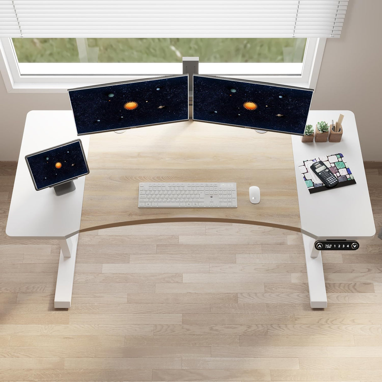 HEONAM Dual Motor Electric Standing Desk, 63 x 30 Inches Height Adjustable Table with Splice Board, Ergonomic Sit Stand Computer Desk with White HEONAM