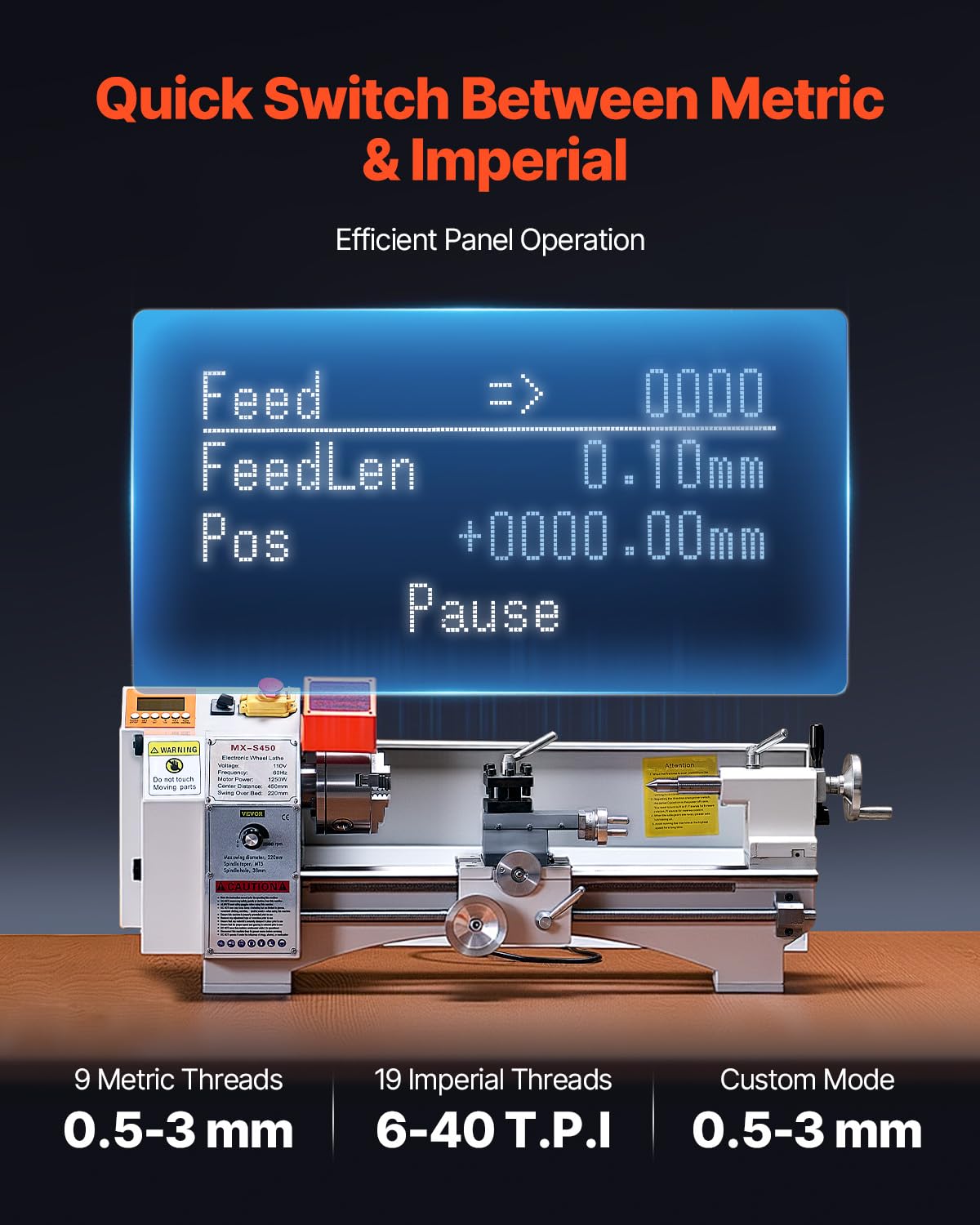 VEVOR Metal Lathe Machine, 8.7 x 18 in, Precision Bench Power Metal Lathe, Automatic Feed, 0-2500 RPM Variable Speed, 1250W Brushless Motor, for Processing Precision Parts Soft Metals Wood Plastics VEVOR