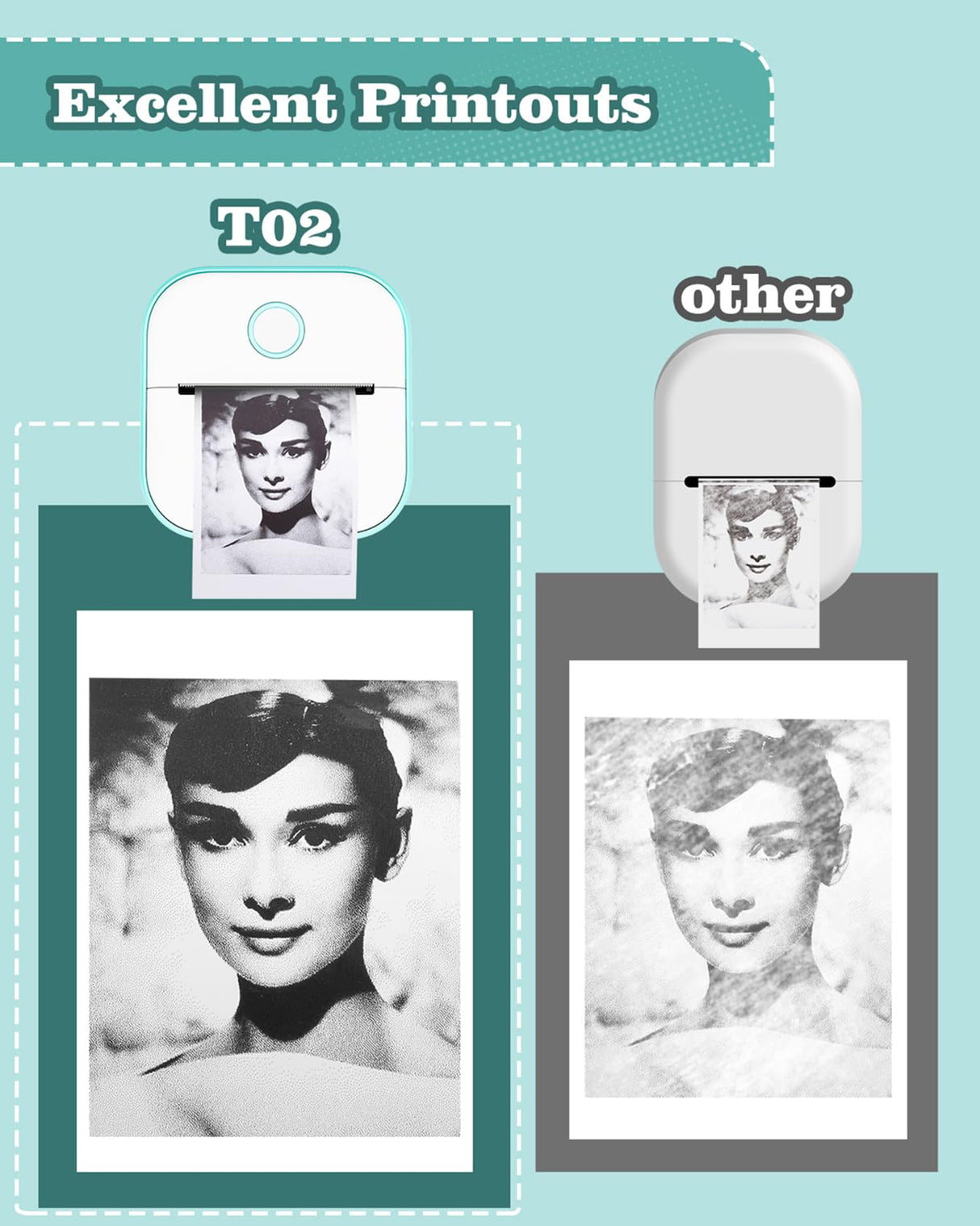 Memoking Sticker Printer - T02 Mini Portable Thermal Printer Inkless Sticker Maker Machine Bluetooth Pocket Label Maker for Study Graphics, Anatomical Diagrams, Photos, Students Memoking