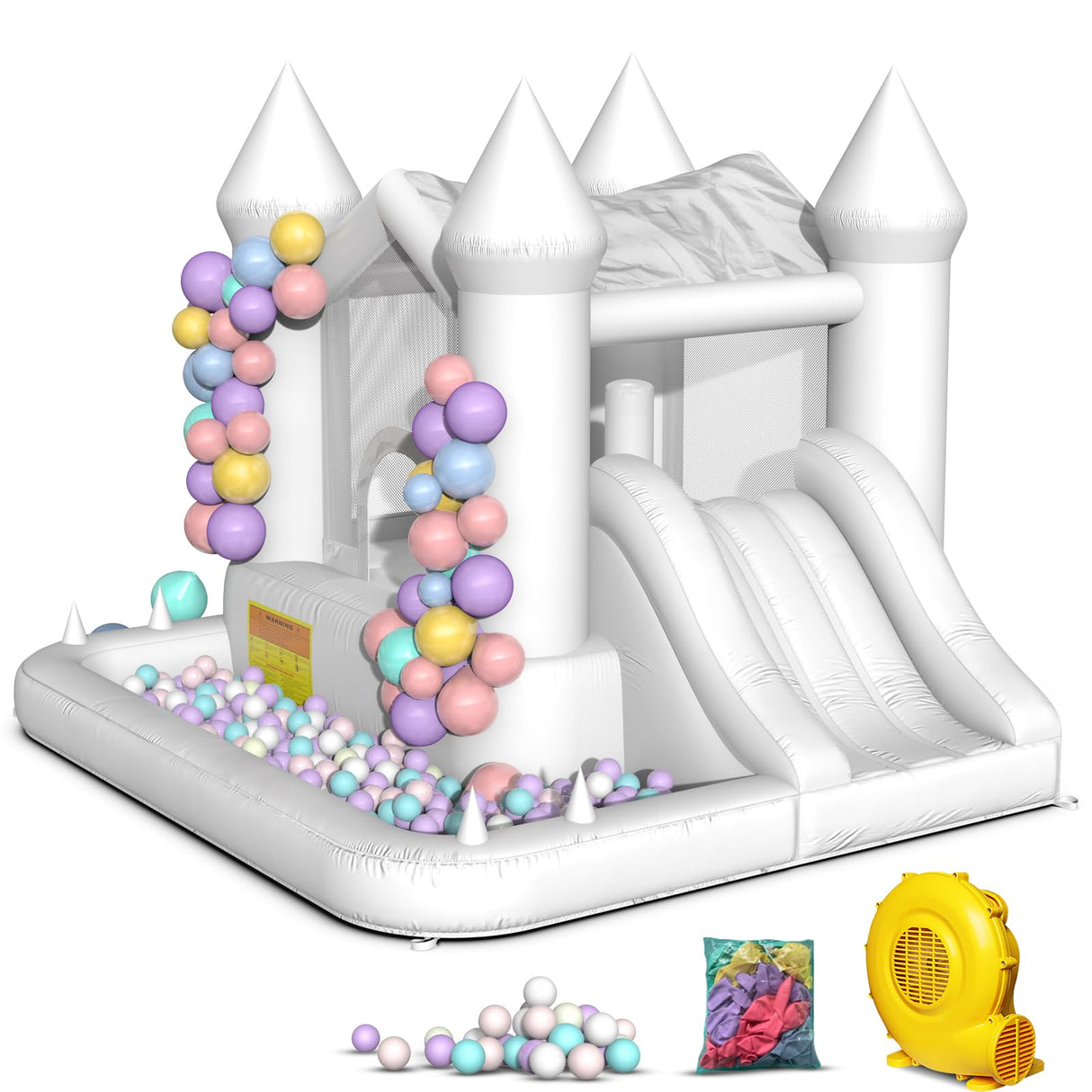 YARD White Bounce House, Inflatable Bounce House with Slide & Ball Pit for Kids 3-8, Bouncy House with Blower for Toddler Adult Indoor Outdoor Party, Wedding, Backyard, 9.5’x9.5’x7.5’ Bouncy Castle YARD