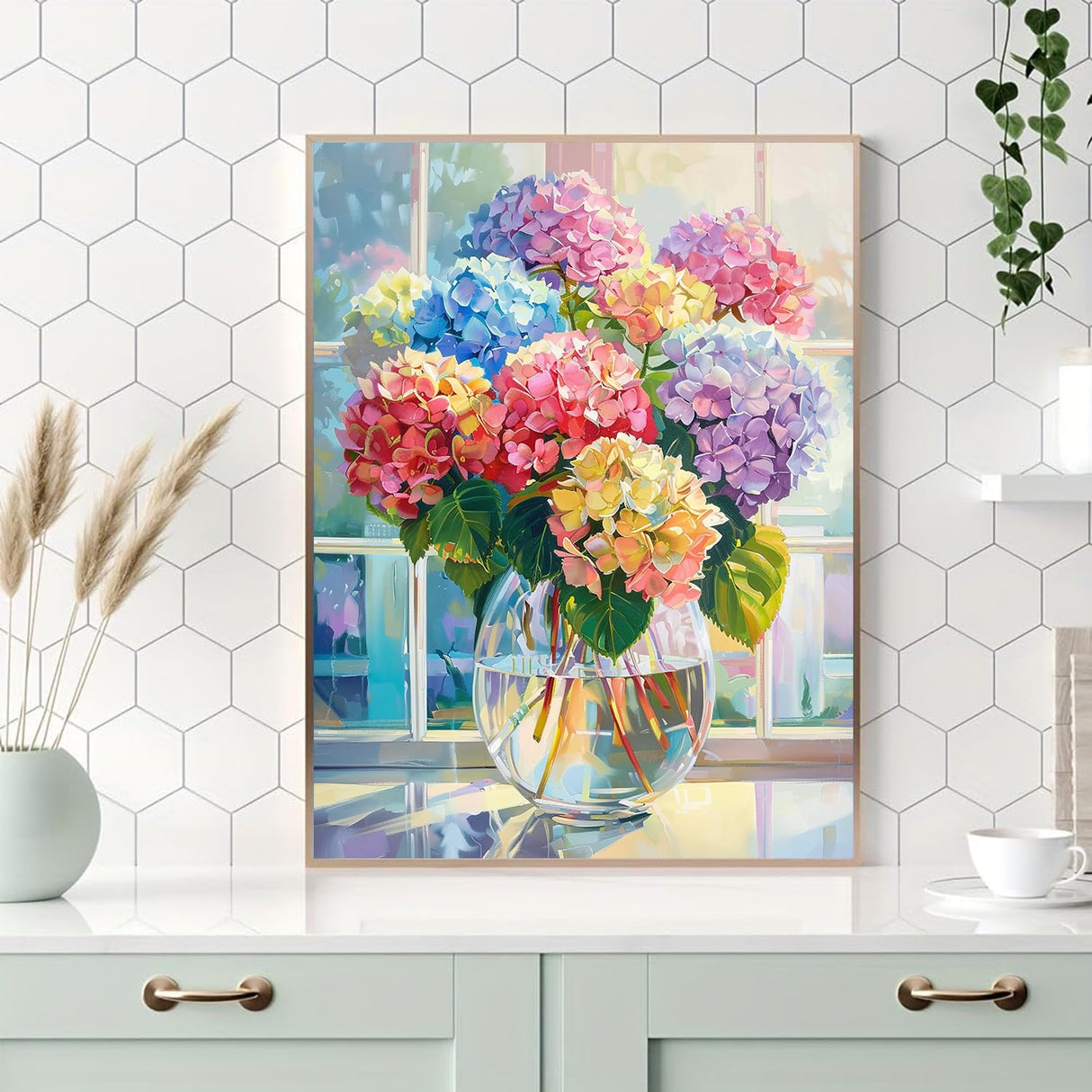 Ohhvvow Hydrangea Flower Diamond Art Painting Kits for Adults, 12x16 Inch 5D Full Drill Round Diamond Dots Paintings for Beginners Gem Art Painting Kits DIY Crafts Ohhvvow