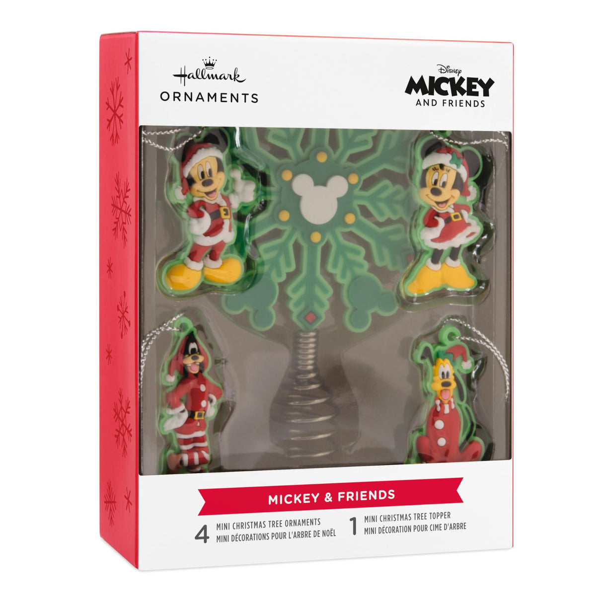 Hallmark Disney Mickey and Minnie Mouse 5" Miniature Christmas Tree Topper and Mini Ornaments, Set of 5, Shatterproof Hallmark