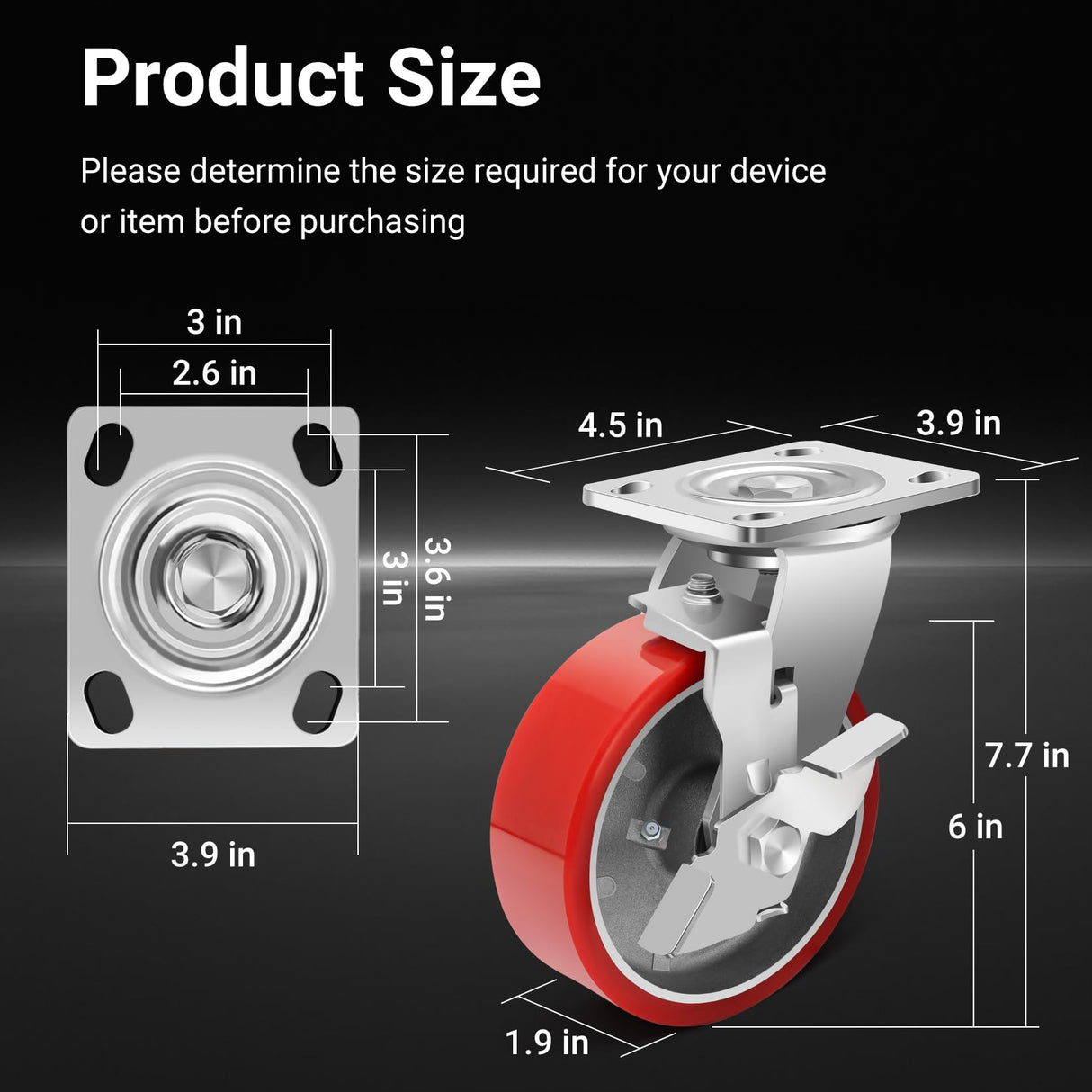 Nefish 6 Inch Heavy Duty Industrial Grade Casters Wheels, Aluminum Core PU Castor Set of 4, Durable Plate Swivel Casters with Brake 5000 LBS, Anti-Corrosion Wheels for Industrial, Equipment Nefish