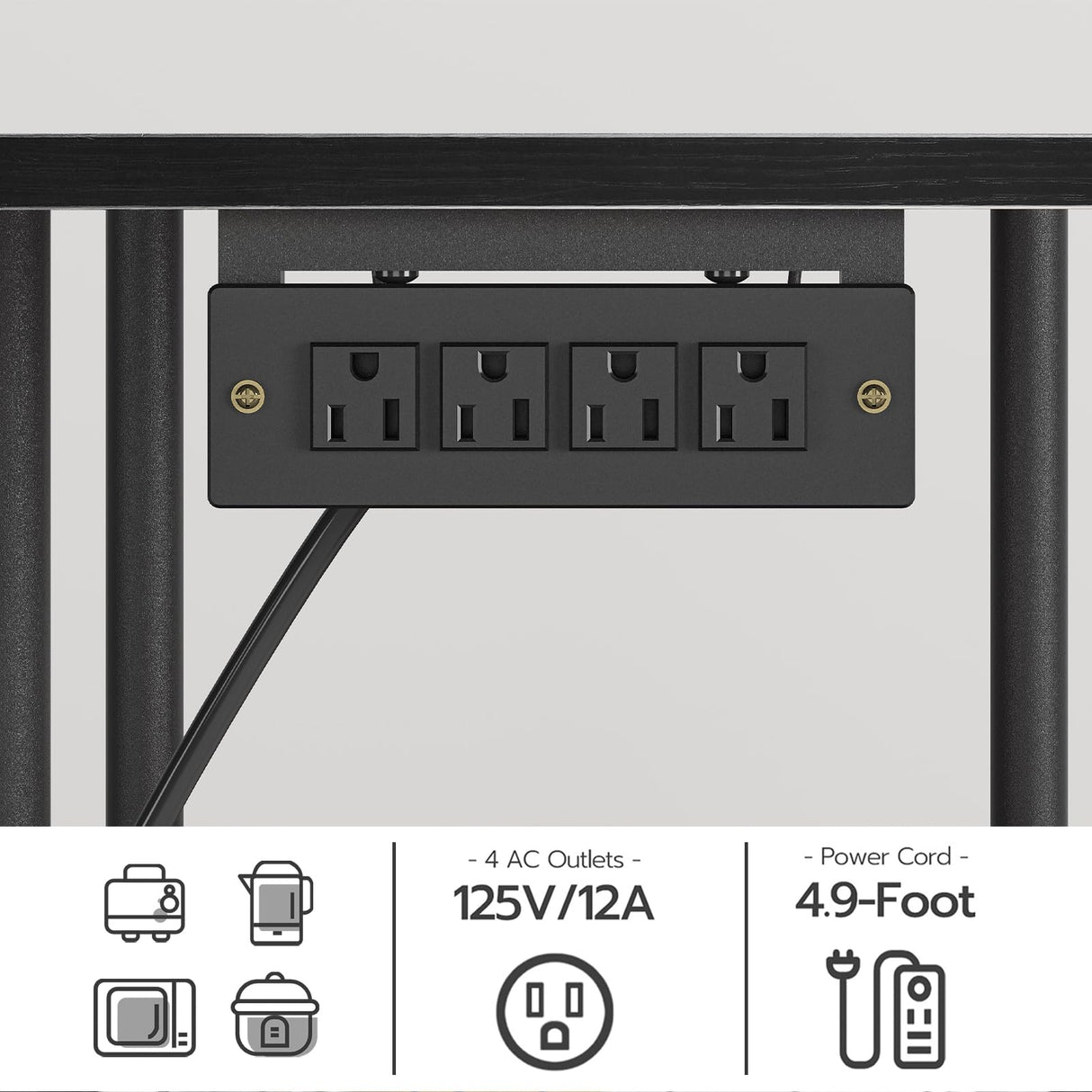 HOOBRO Bakers Rack with Power Outlet, Microwave Stand with 5 S-Shaped Hooks, Coffee Bar, Kitchen Storage Shelf, for Kitchen, Living Room, Black BB07UHB01 HOOBRO