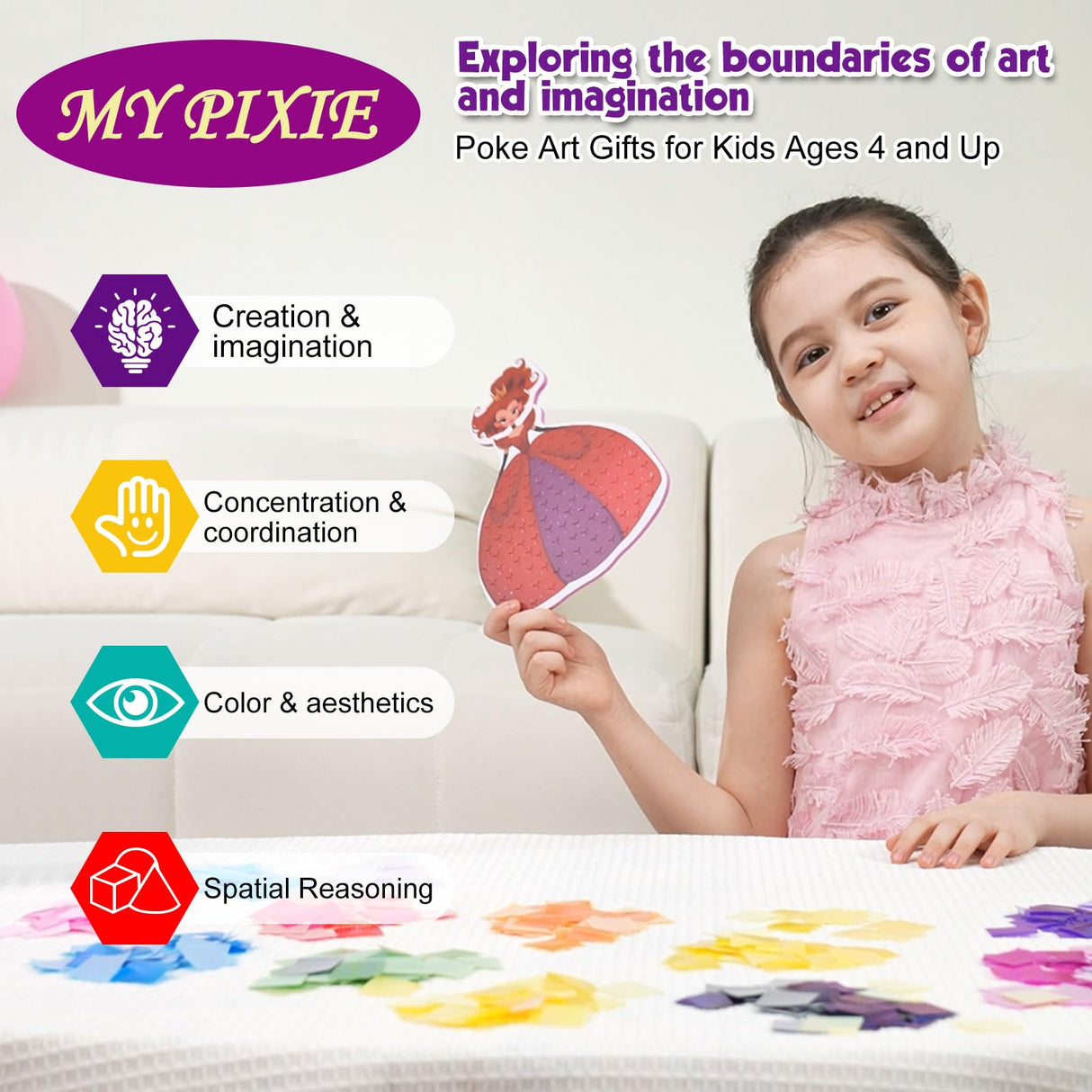 MyPixie Poke Art Kits for Girls, Arts and Crafts for Kids 4-8, DIY Creative Activity Toys, Birthday Gifts for Girls 4 5 6 7 8 9 10 (Princess) MyPixie