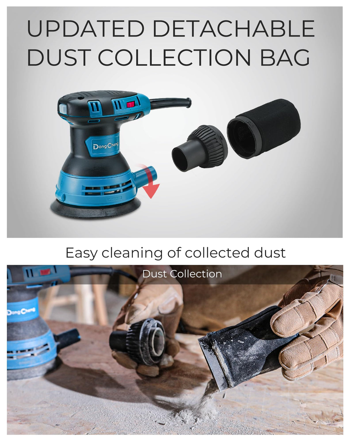 DongCheng 5” Random Orbital Sander, 3.0 Amp 12000OPM, 6 Variable Speed Electric Sander Kit with 10pcs Sandpapers & detachable Dust Collector, for Woodworking/Sanding/Polishing Dong Cheng