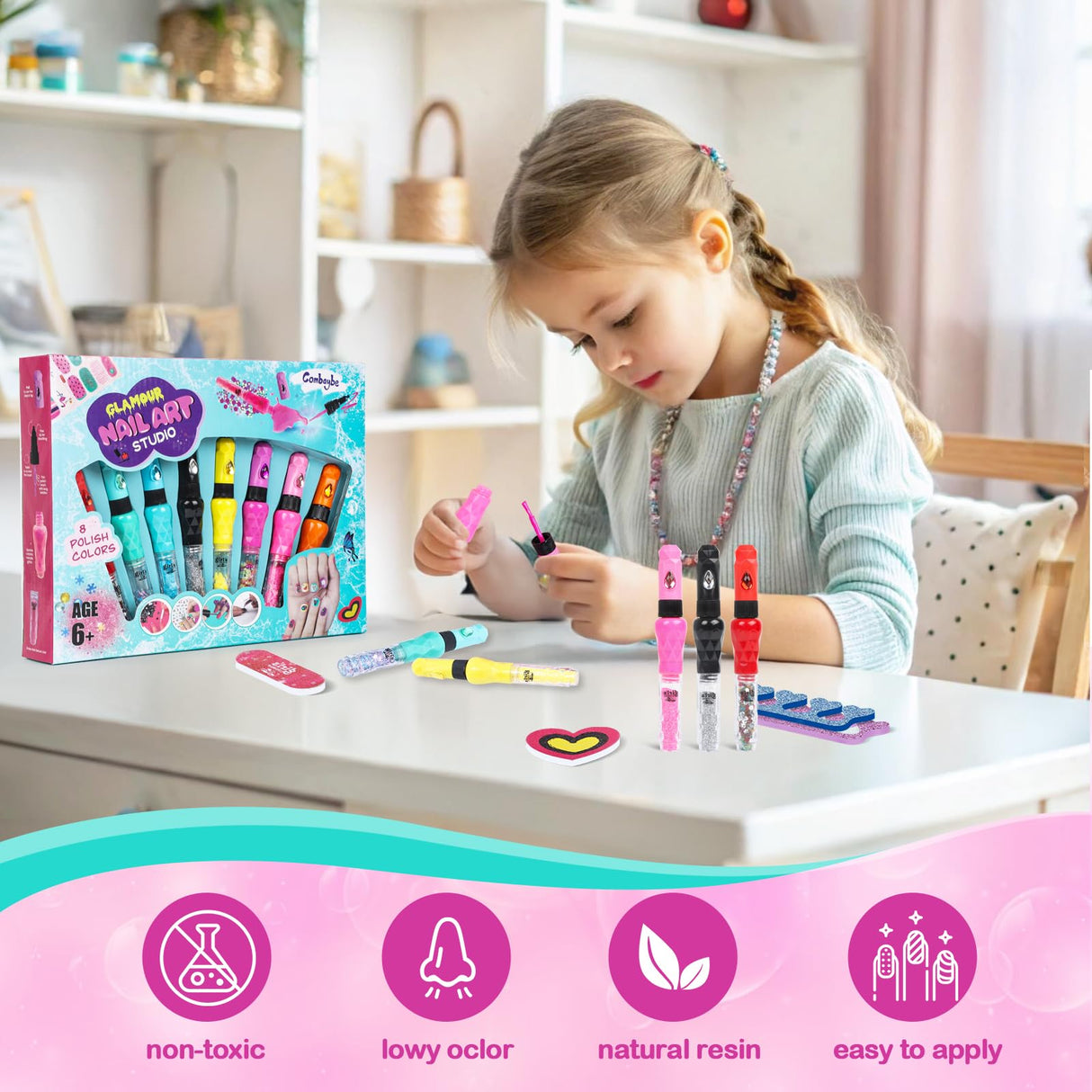 Kids Nail Polish Set for Girls, Nail Art Kit for Ages 7-12 - Girl Gifts - Nail Polish Non Toxic Girl Stuff for Spa Makeup Manicures - Birthday Gift Toys for Girls 7 8 9 10-12 Years Old Combaybe