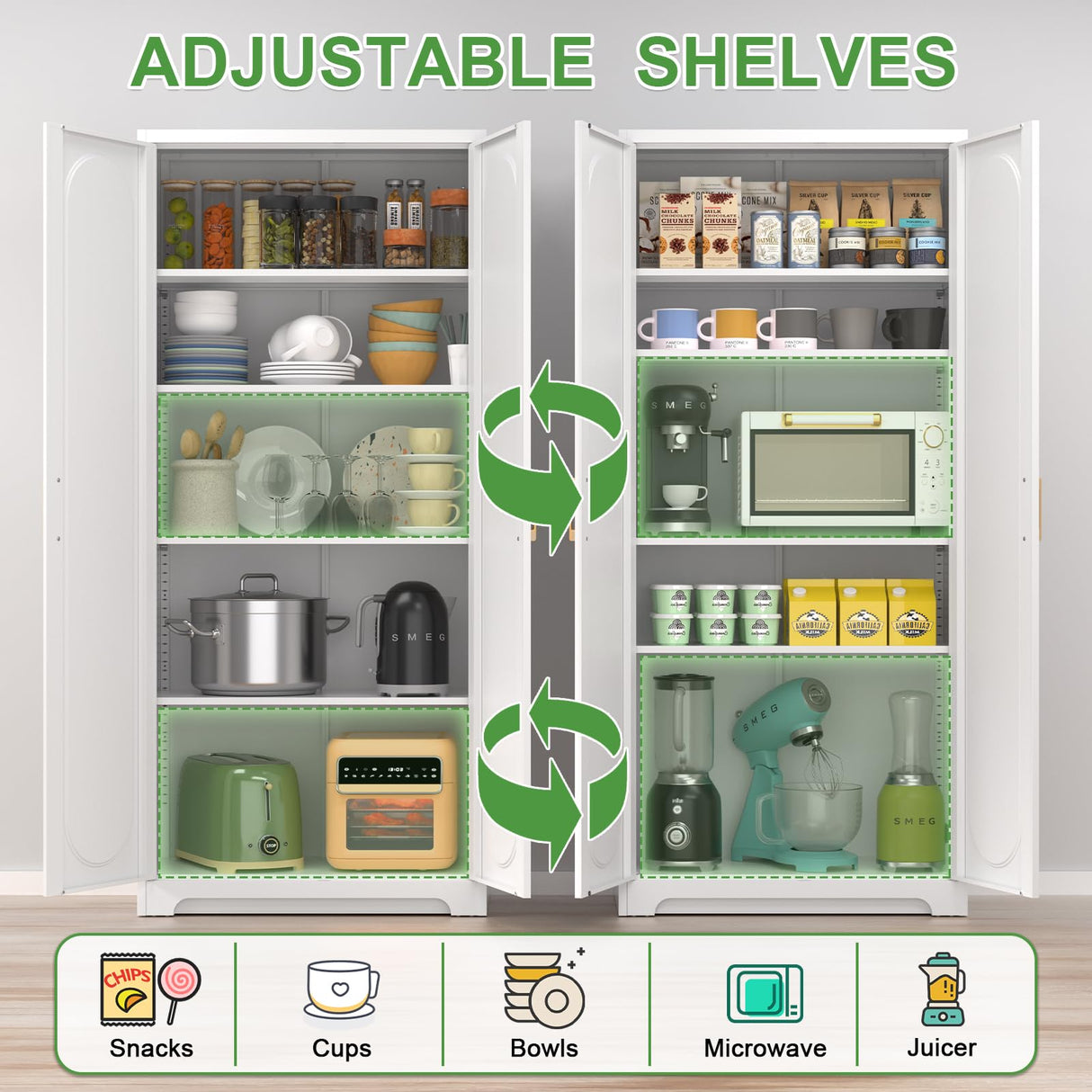 TIMELESS PIECES Kitchen Pantry Cabinet,Pantry Storage Cabinet, 71" Tall Kitchen Storage Cabinets with Doors and 4 Adjustable Shelves,Metal Food Pantry Cabinet for Kitchen, Livingroom TIMELESS PIECES