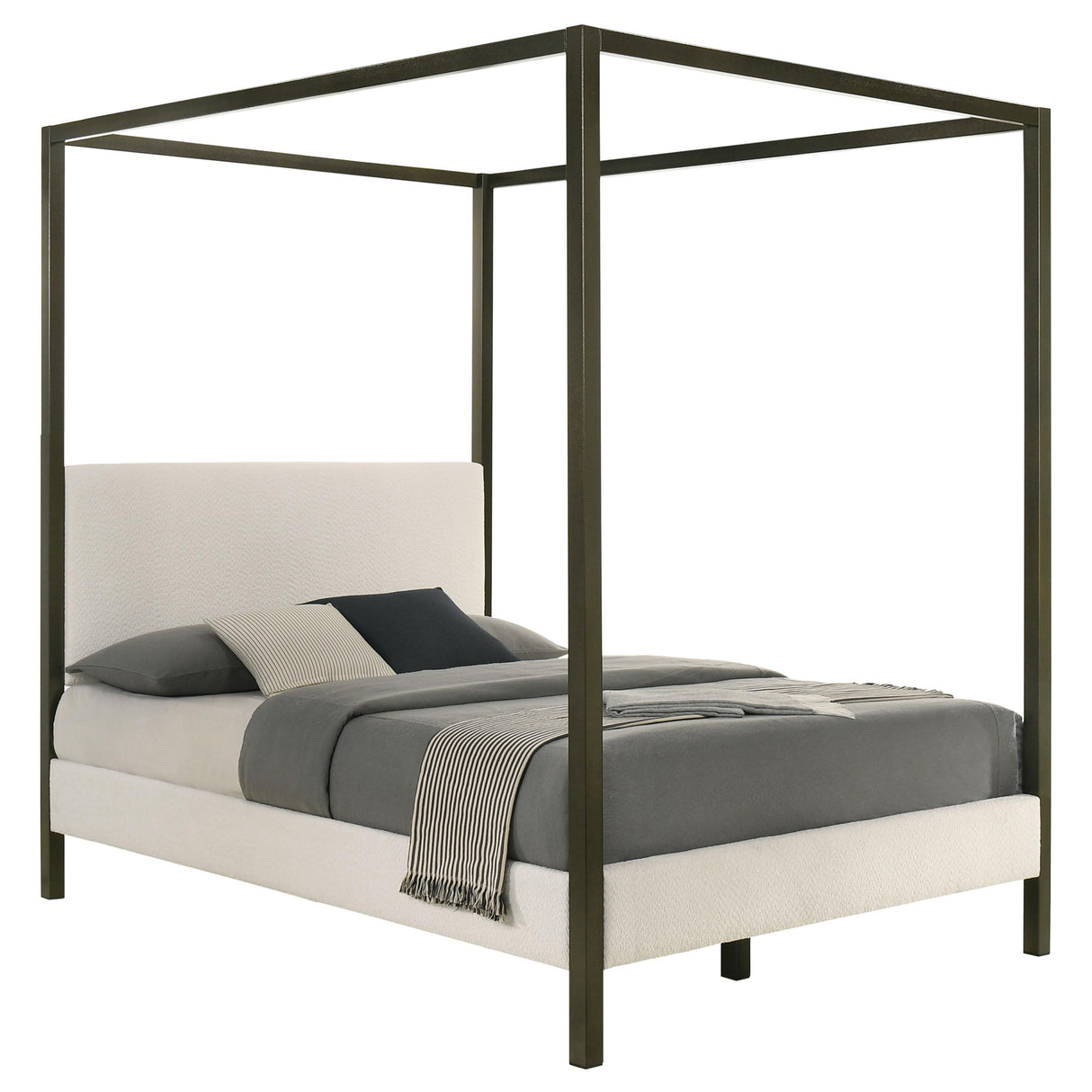 Coaster Home Furnishings - Monroe - Wood - Upholstered Canopy Bed with Four-Post Metal Frame, Padded Headboard and Transitional Style - Bedroom - Queen Size - Vanilla - 300834Q Coaster Fine Furniture