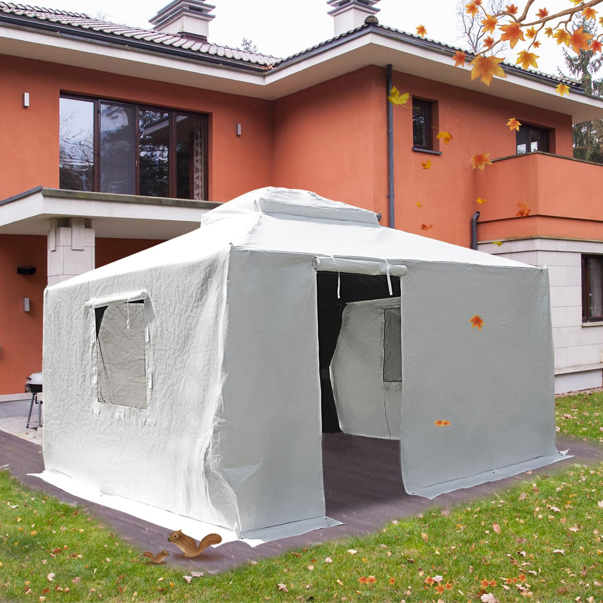 Domi 12' x 12' Universal Winter Gazebo Cover, All Season Waterproof Enclosed Cover with Sidewalls & Ventilated Mesh Windows, All-Weather Outdoor Cover for Hardtop Gazebos, White domi outdoor living