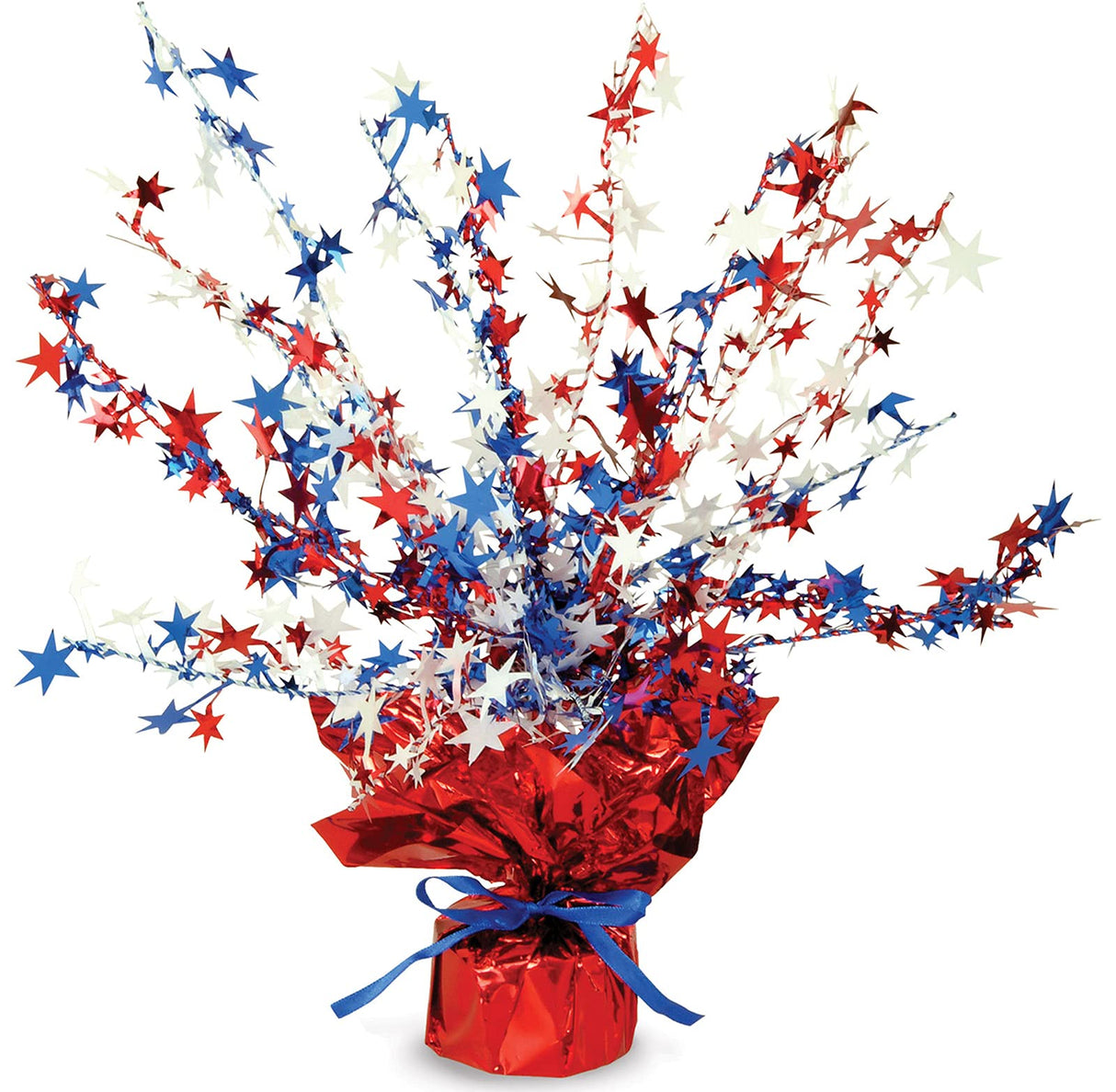 Beistle Patriotic Star Gleam ‘N Burst Centerpiece, 15” – Metallic USA 4th of July Table Decorations in Red White and Blue Beistle