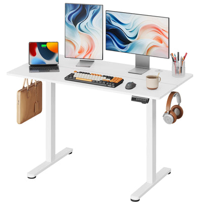 DEVAISE 48 X 24 Inches Electric Standing Desk,Height Adjustable Stand up Desk for Home Office, Ergonomic Sit to Stand Desk with Phone Holder,White