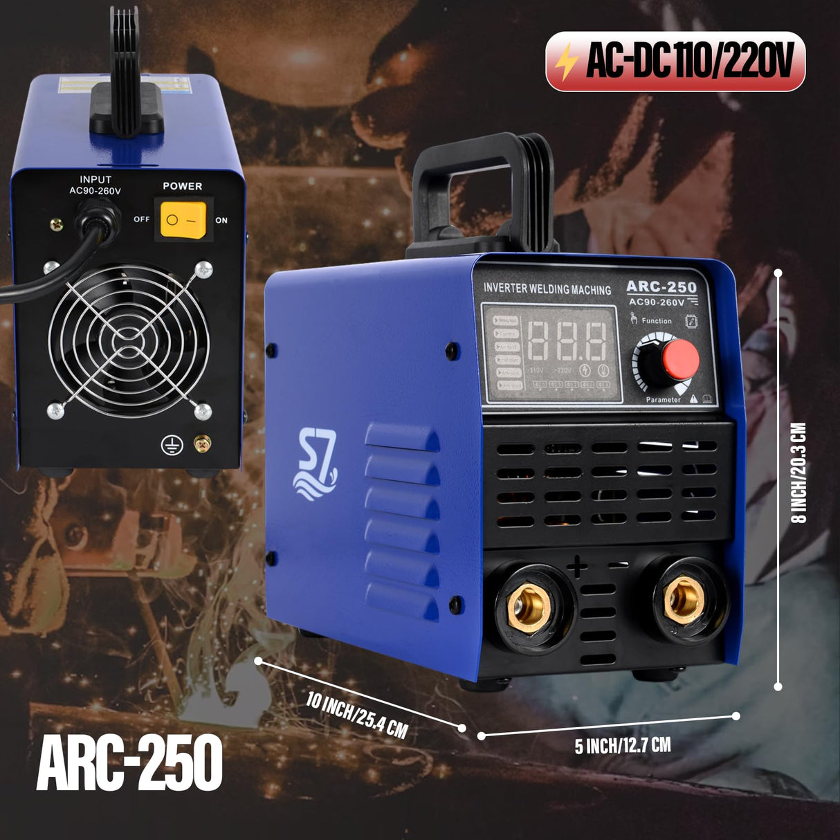 250A 110/220V Stick Welder,ARC/Lift TIG Welding Machine with Synergic Control,IGBT Inverter,Hot Start,Arc Force and Anti-Stick S7