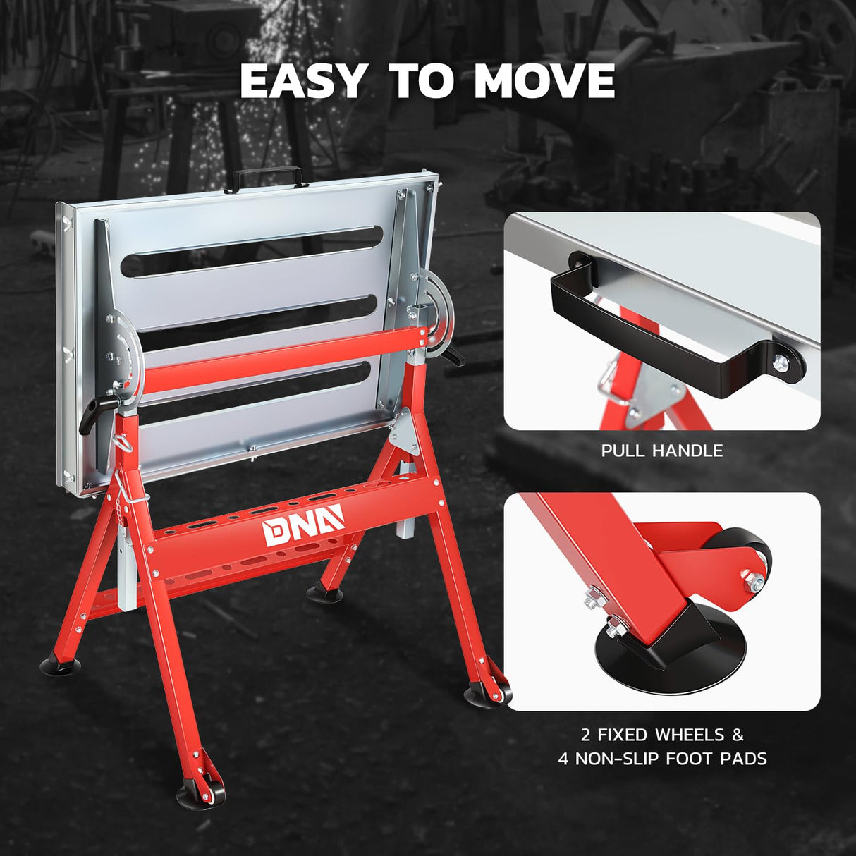 DNA MOTORING Carbon Steel Welding Table 30'' x 20'' 400lbs Loding Capacity, Adjustable Angle & Height, Portable Work Bench with 2 Fixed Wheels, TOOLS-00461 DNA MOTORING