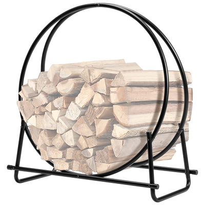 COSTWAY 30" Firewood Log Rack Hoop Tubular Steel Wood Storage Holder for, Black