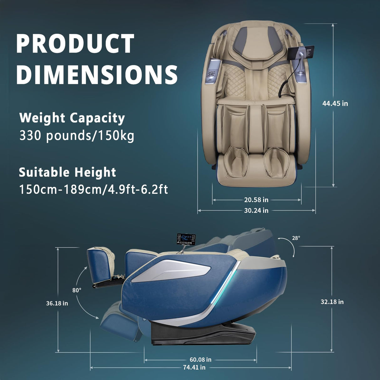 HealthRelife 4D Massage Chair Full Body Zero Gravity Recliner - 55“ SL-Track,15 Auto Modes,11 Massage Technique,40 Airbags Massage,with Yoga Stretch,APP Control,Shiatsu Foot Massage(DarkBlue) HealthRelife