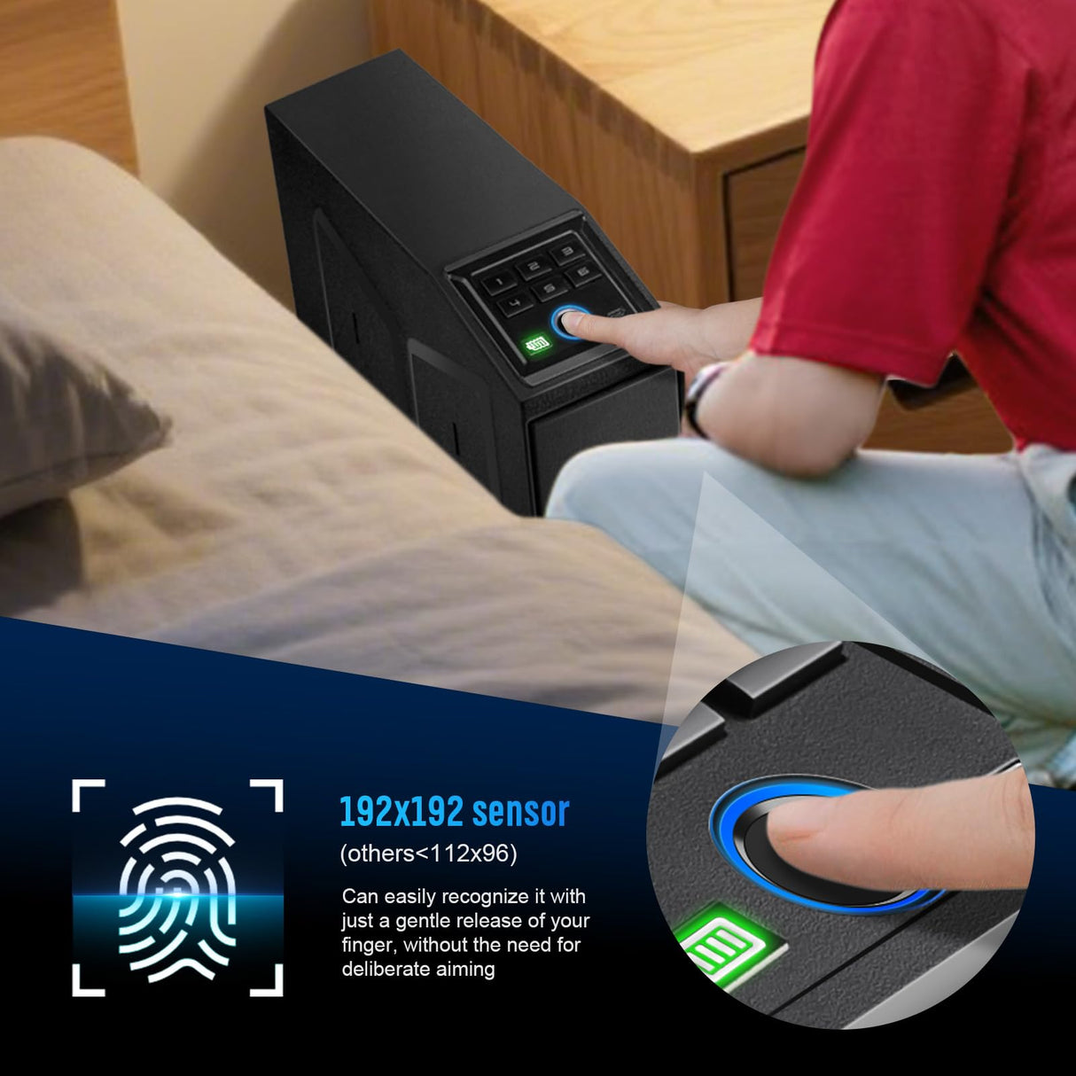 1DOT2 Gun Safe, Biometric Pistol Safe Nightstand, Quick Access Sliding Door Handgun Safes and Gun Lock Box for Home, Car, Truck, Bedside 3-Ways unlock Safe Fingerprint, Digital Key,Interior Lights 1DOT2