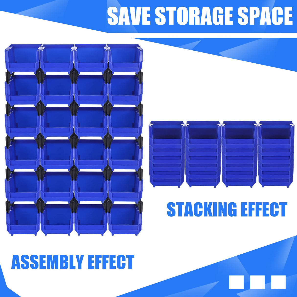 Weysat 24 Pcs Storage Bins Parts Racks, Wall Mounted Tool Storage Bins, Plastic Stackable Garage Storage Bin Organizer for Screws Bolts Nuts Nails Beads Small Hardware Parts Storage Men Gift Tools Weysat