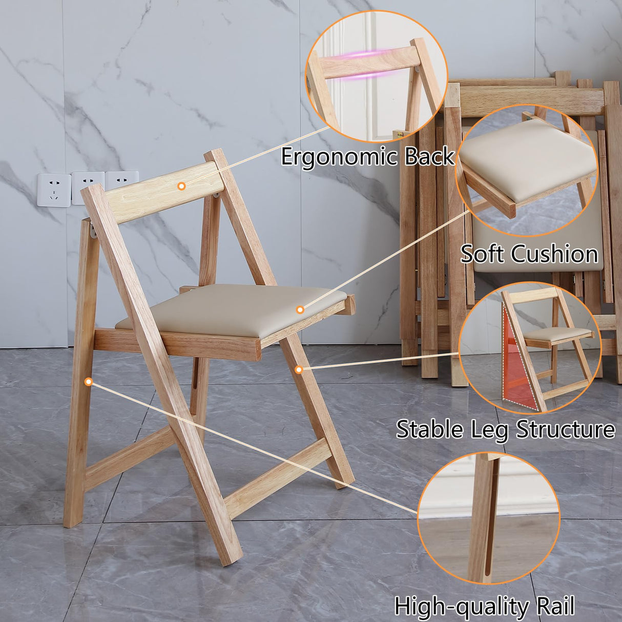 COMUHOME Folding Dining Chairs with Padded Seat Lightweight sillas para Fiestas,2 Pack Folding Chair for Dinner,Party Wedding,Picnic Event, 196LB Weight Capacity(Wood) COMUHOME