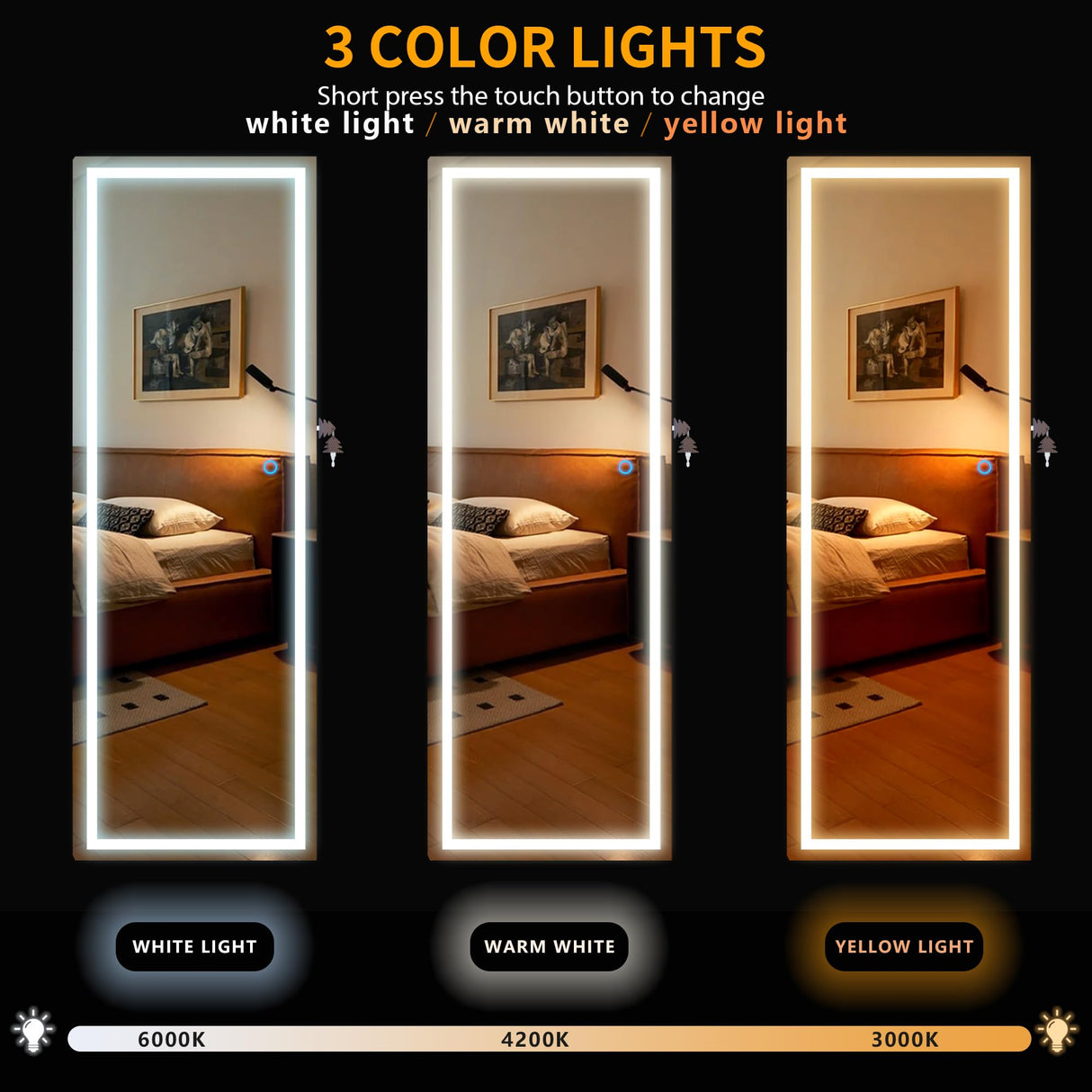 LVSOMT LED Wall/Door Mounted Jewelry Cabinet Armoire, Full Length Mirror with Lights, Lockable Storage Organizer, Over the Door Hanging Body Mirror (Wood) LVSOMT