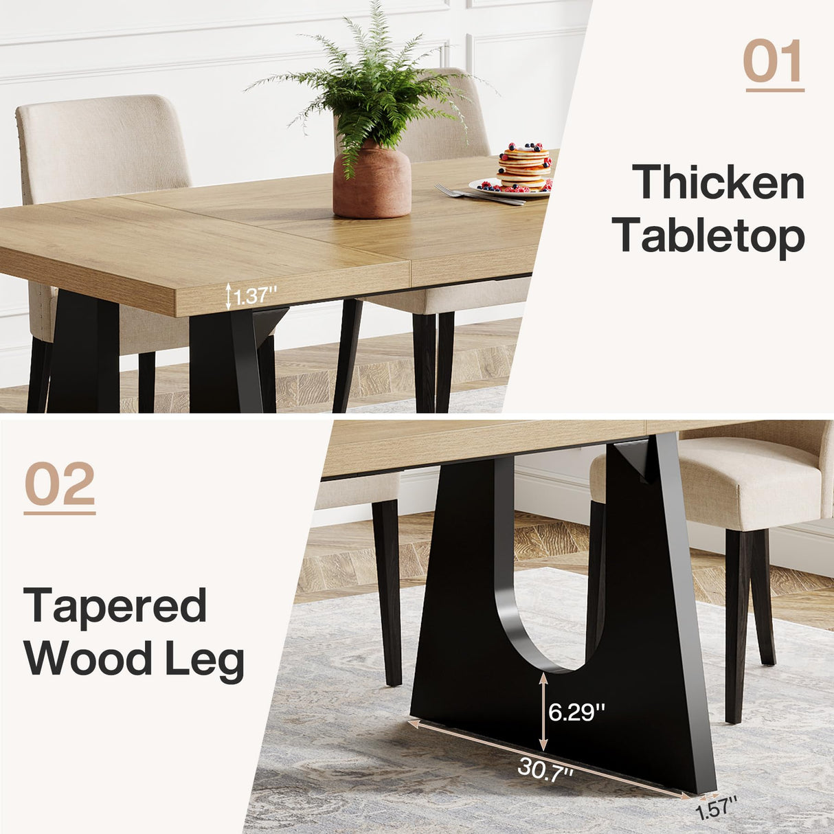 Tribesigns Large Dining Table for 6-8 People, 70.9-Inch Wood Rustic Rectangular Table with Black Wooden Legs, Farmhouse Center Kitchen Table for Dining Room, Living Room, Home Furniture, Oak and Black Tribesigns