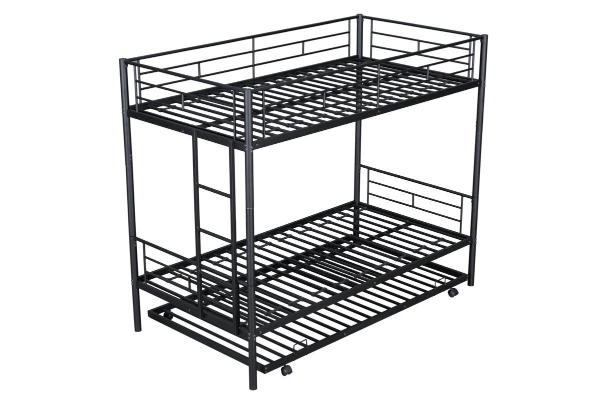 DNYN Twin Triple Bunk Bed with Built-in Ladder,Twin-Over-Twin-Over-Twin Size Metal Bunkbeds w/Safety Guardrails for Kids/Teen/Adults Bedroom,Home Furniture for Dorm,Guest Room, Black DNYN
