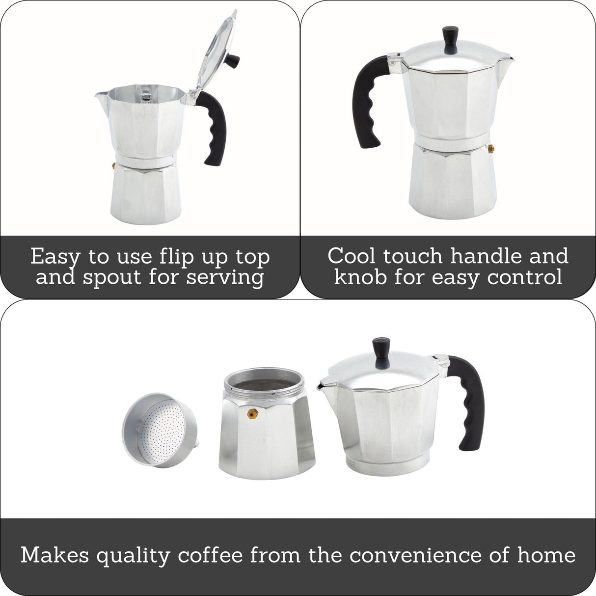 Imusa USA Aluminum Stovetop 6-cup Espresso Maker (B120-43V), Silver Imusa