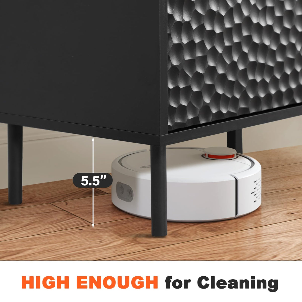 ANJ Modern TV Stand Console with Storage, 63-Inch, Textured Honeycomb Pattern, Black ANJ